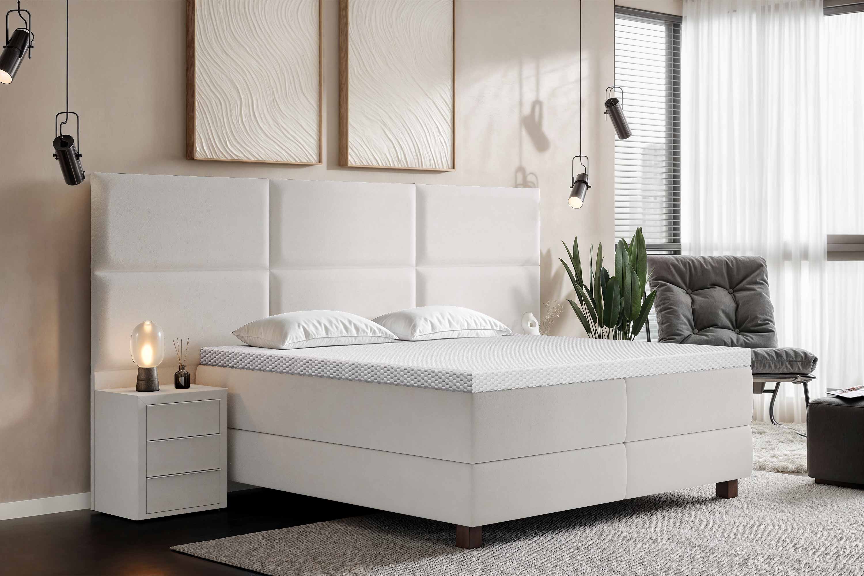 Di-Lara® Athene Boxspringbett mit Matratze und Topper inkl. 2 Nachtkommoden