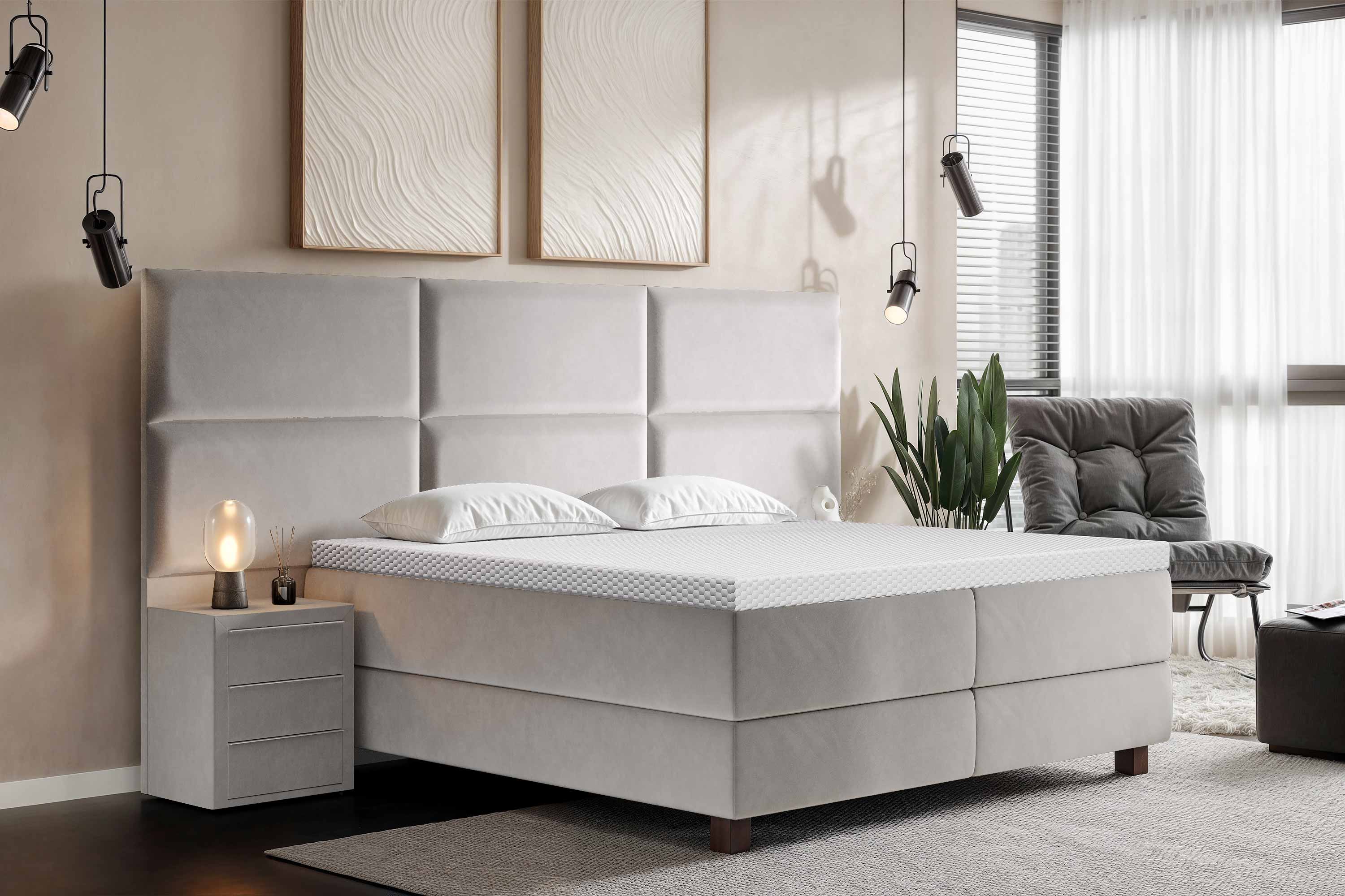 Di-Lara® Athene Boxspringbett mit Matratze und Topper inkl. 2 Nachtkommoden