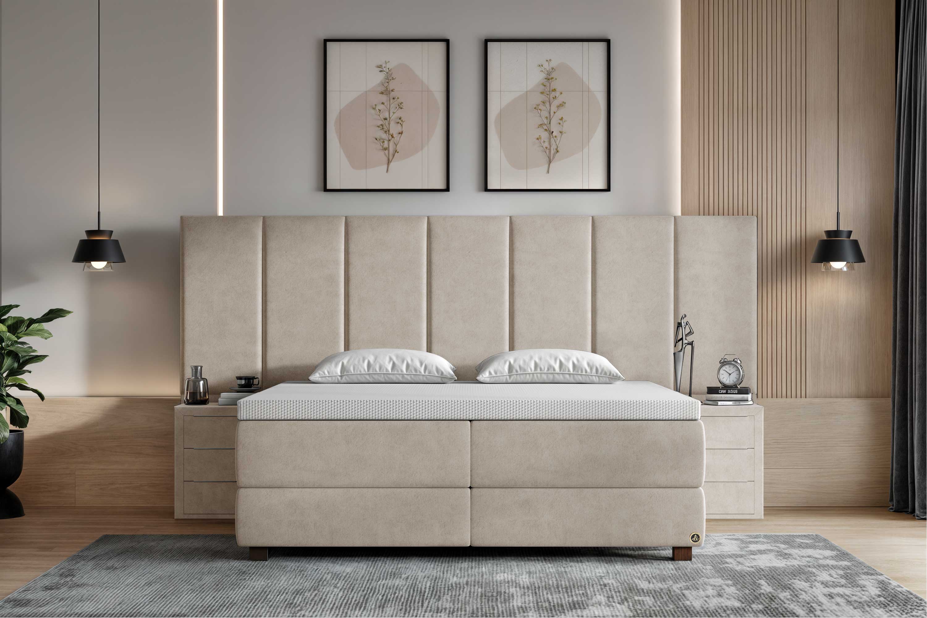 Di-Lara® Victoria Boxspringbett mit Matratze und Topper inkl. 2 Nachtkommoden