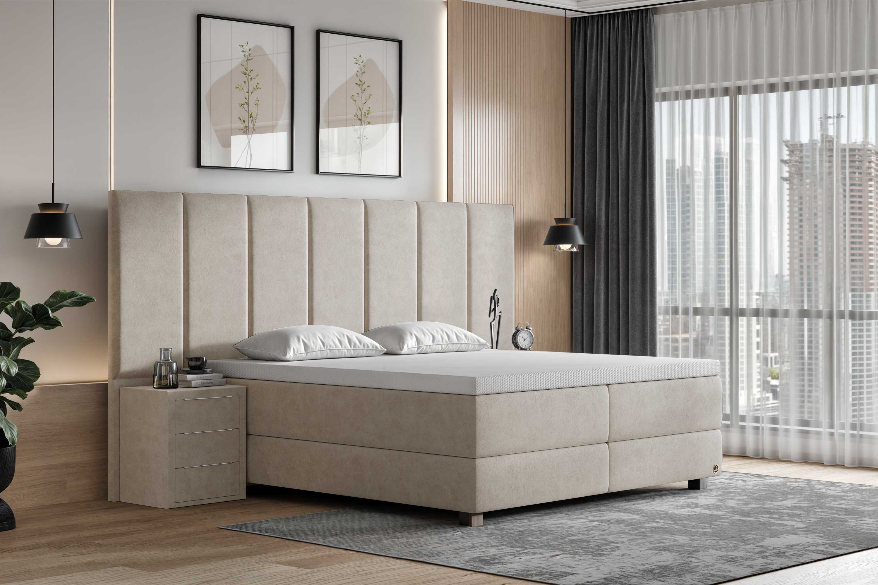 Di-Lara® Victoria Boxspringbett mit Matratze und Topper inkl. 2 Nachtkommoden