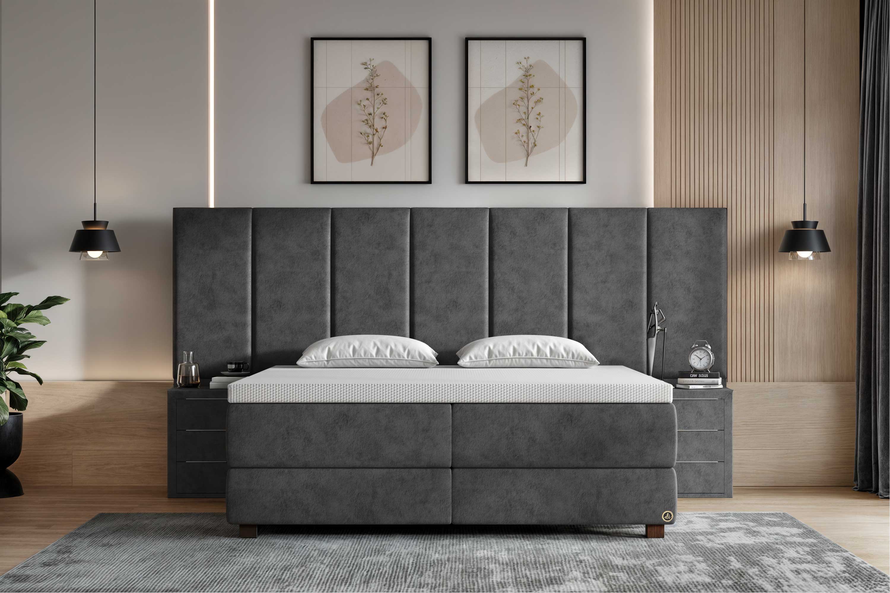 Di-Lara® Victoria Boxspringbett mit Matratze und Topper inkl. 2 Nachtkommoden