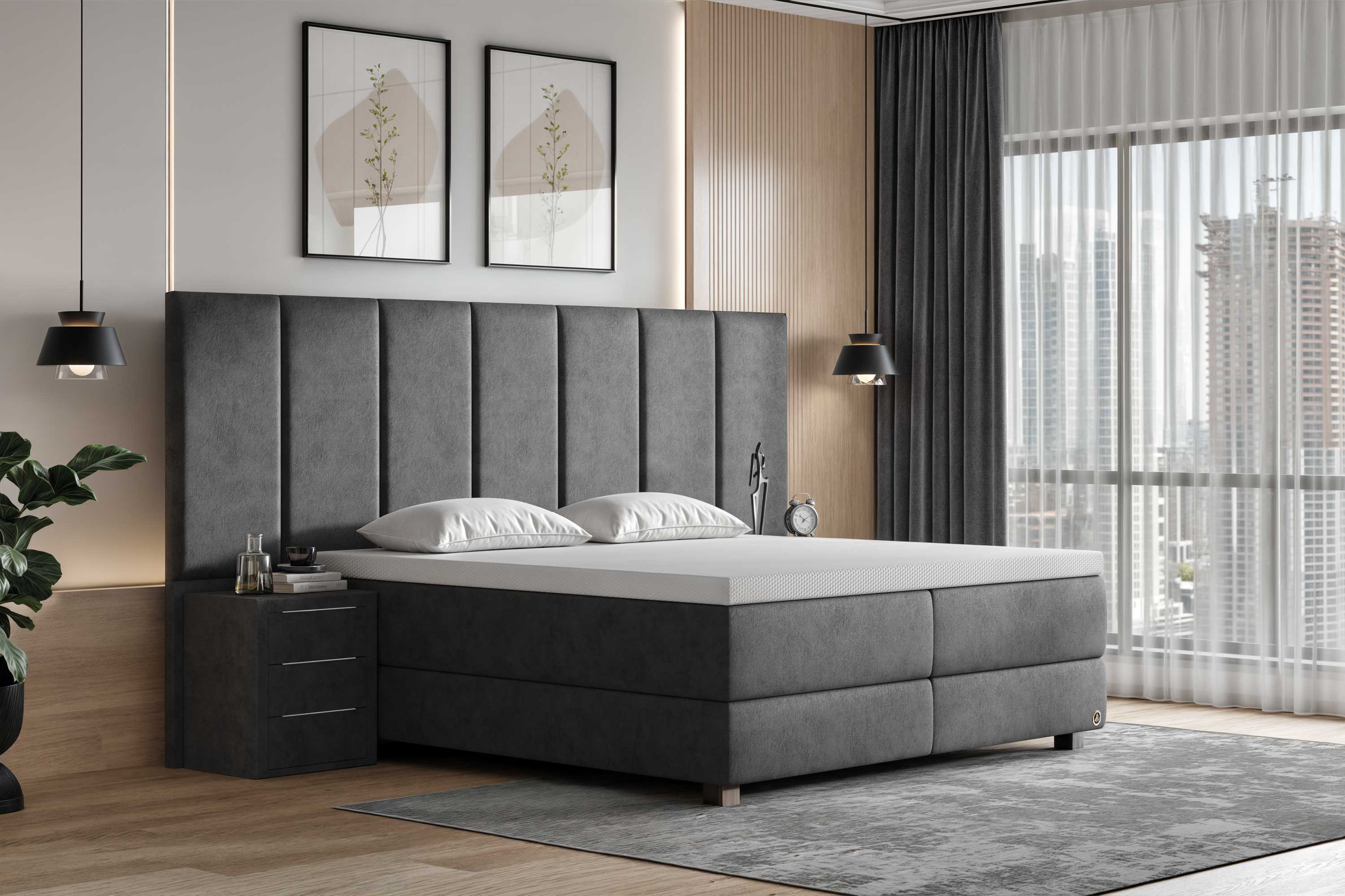 Di-Lara® Victoria Boxspringbett mit Matratze und Topper inkl. 2 Nachtkommoden