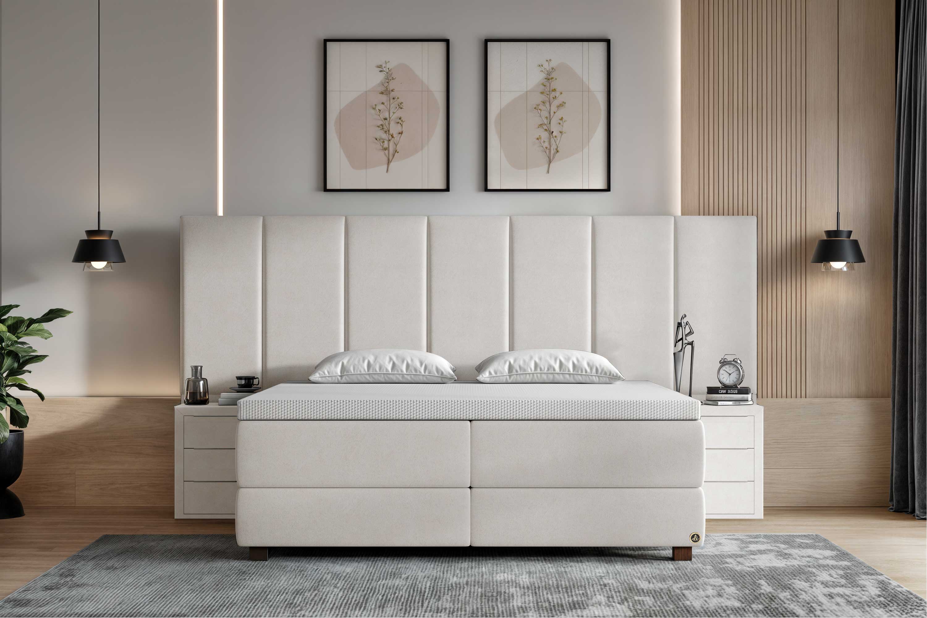 Di-Lara® Victoria Boxspringbett mit Matratze und Topper inkl. 2 Nachtkommoden
