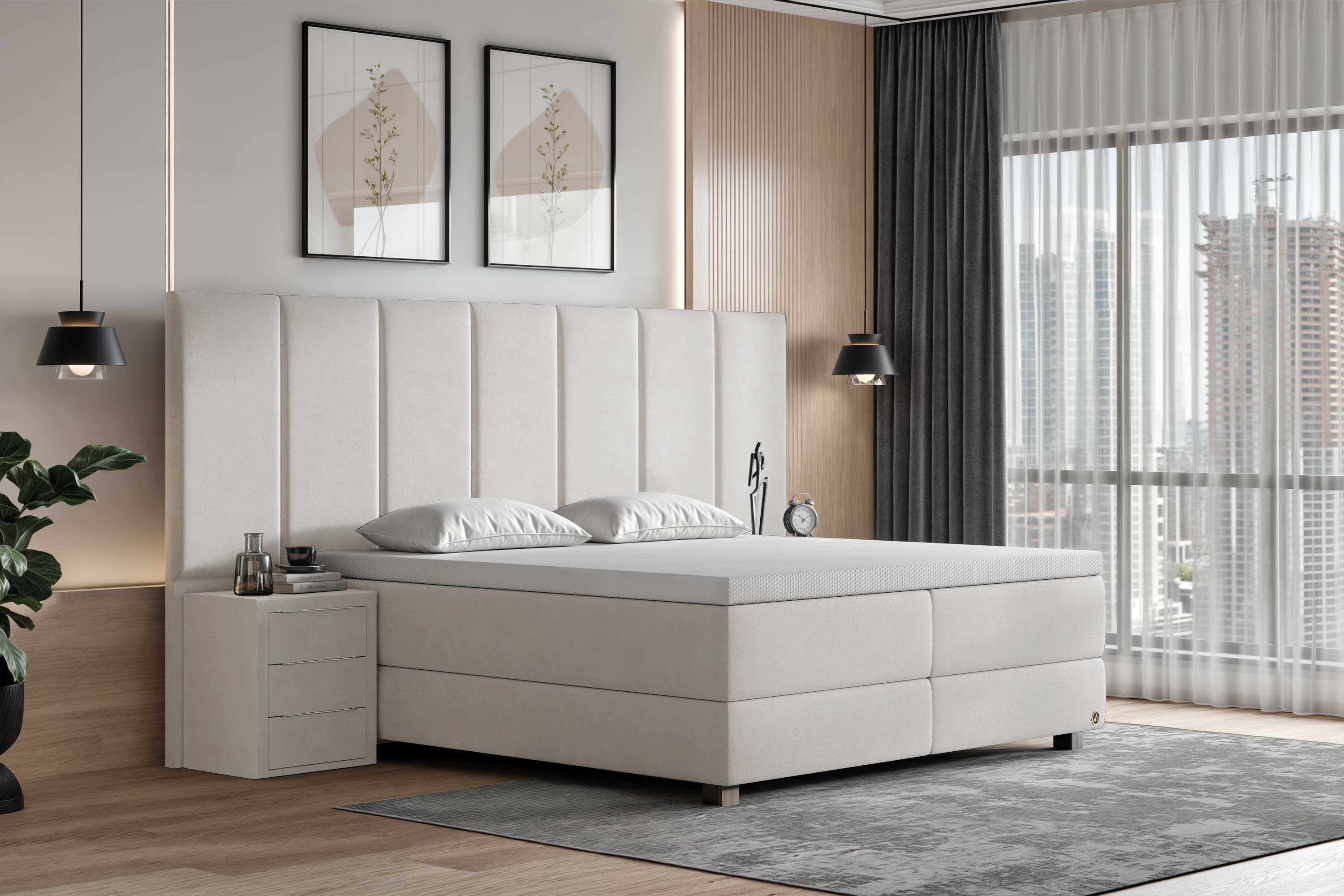 Di-Lara® Victoria Boxspringbett mit Matratze und Topper inkl. 2 Nachtkommoden