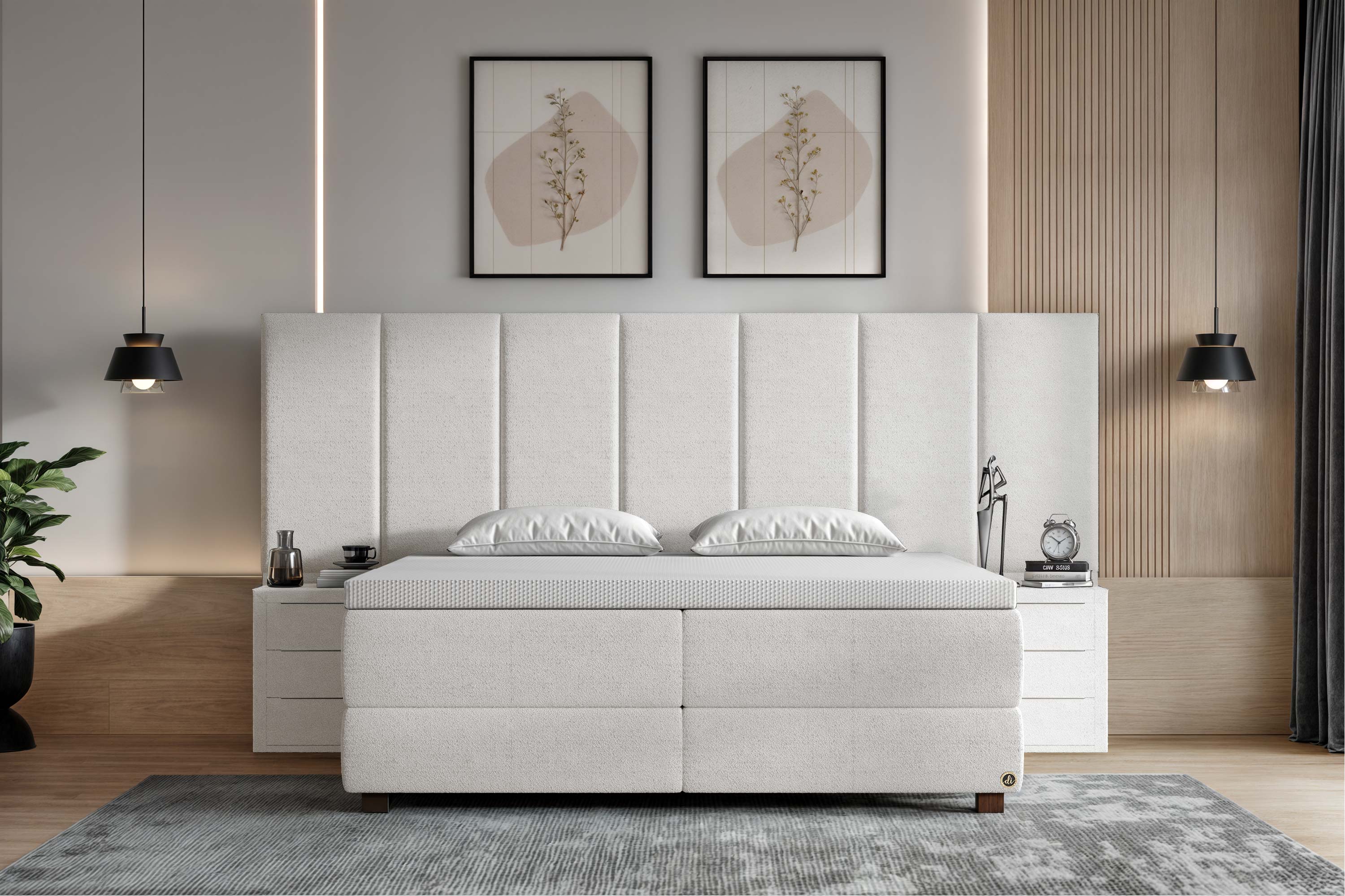 Di-Lara® Victoria Boxspringbett mit Matratze und Topper inkl. 2 Nachtkommoden