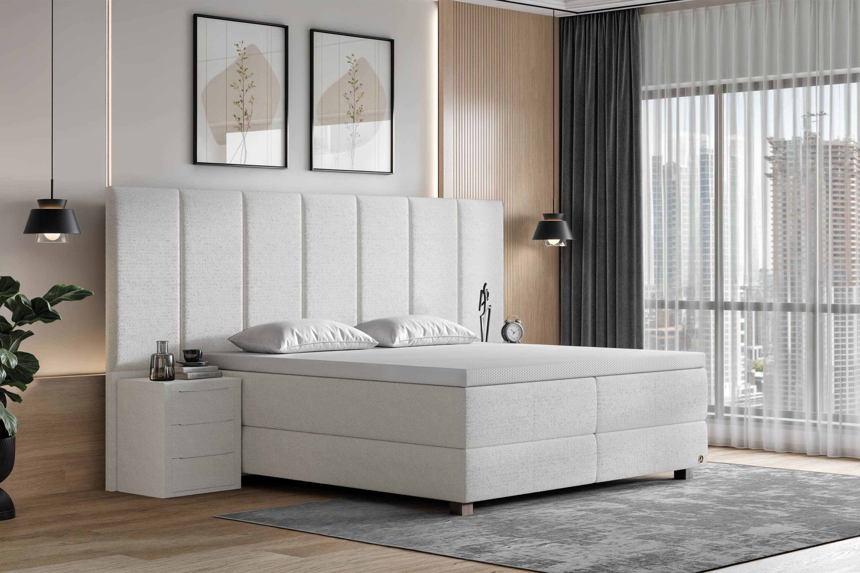 Di-Lara® Victoria Boxspringbett mit Matratze und Topper inkl. 2 Nachtkommoden