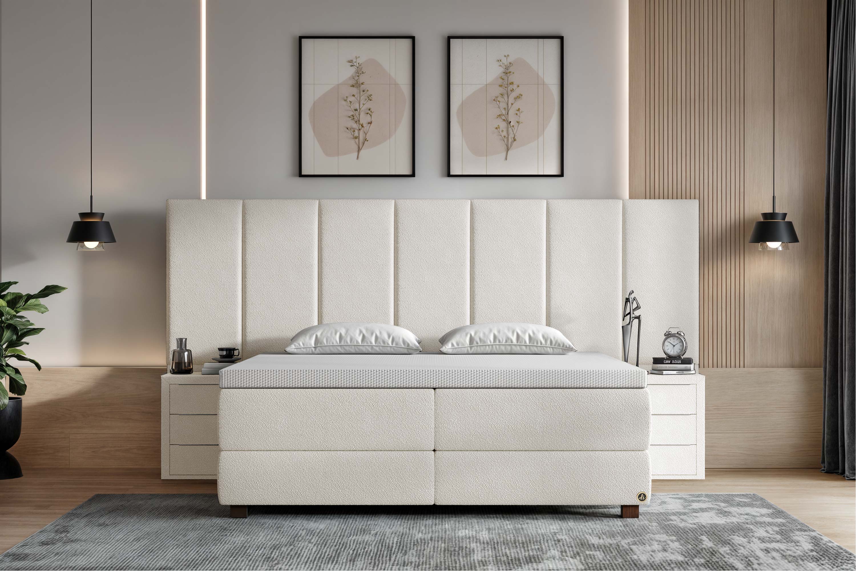 Di-Lara® Victoria Boxspringbett mit Matratze und Topper inkl. 2 Nachtkommoden