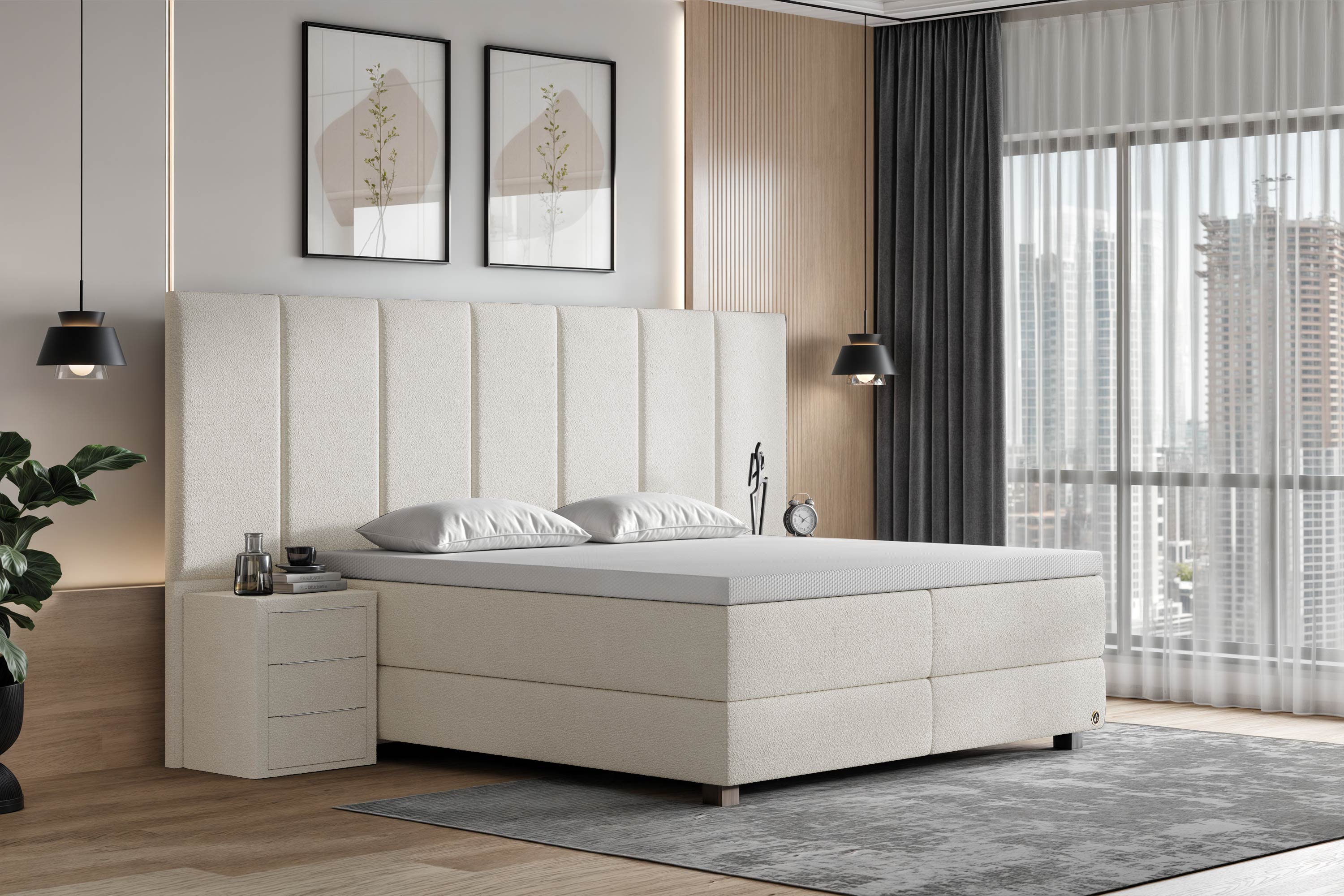 Di-Lara® Victoria Boxspringbett mit Matratze und Topper inkl. 2 Nachtkommoden
