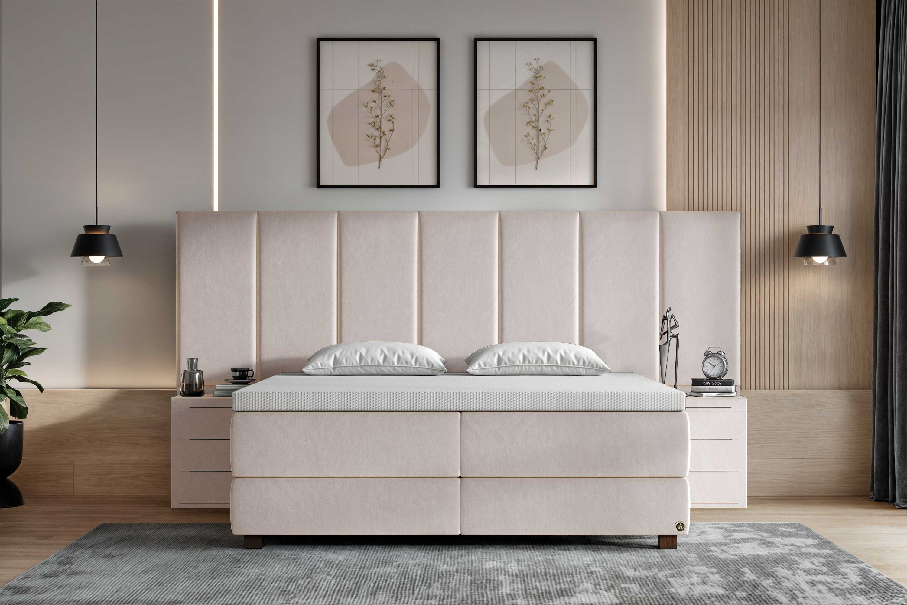 Di-Lara® Victoria Boxspringbett mit Matratze und Topper inkl. 2 Nachtkommoden