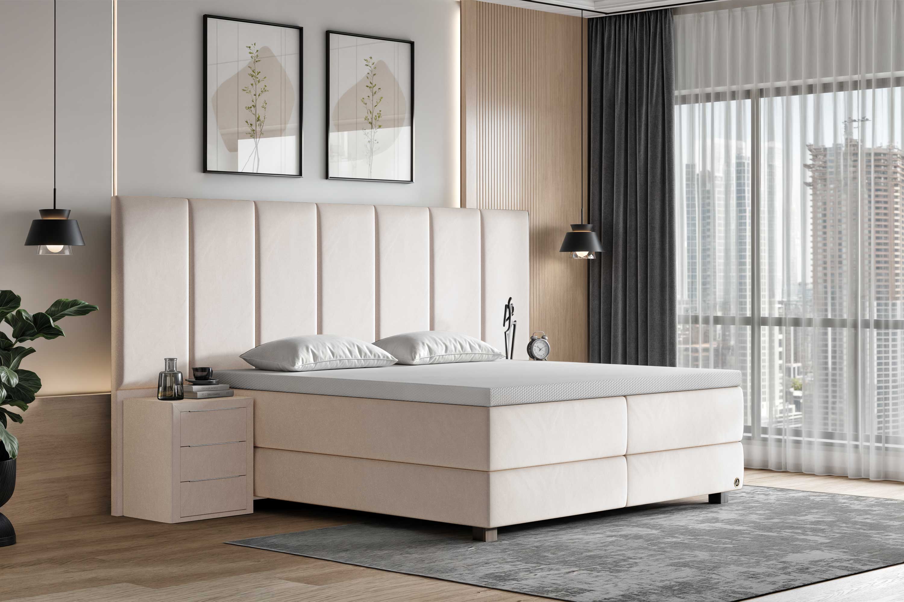 Di-Lara® Victoria Boxspringbett mit Matratze und Topper inkl. 2 Nachtkommoden