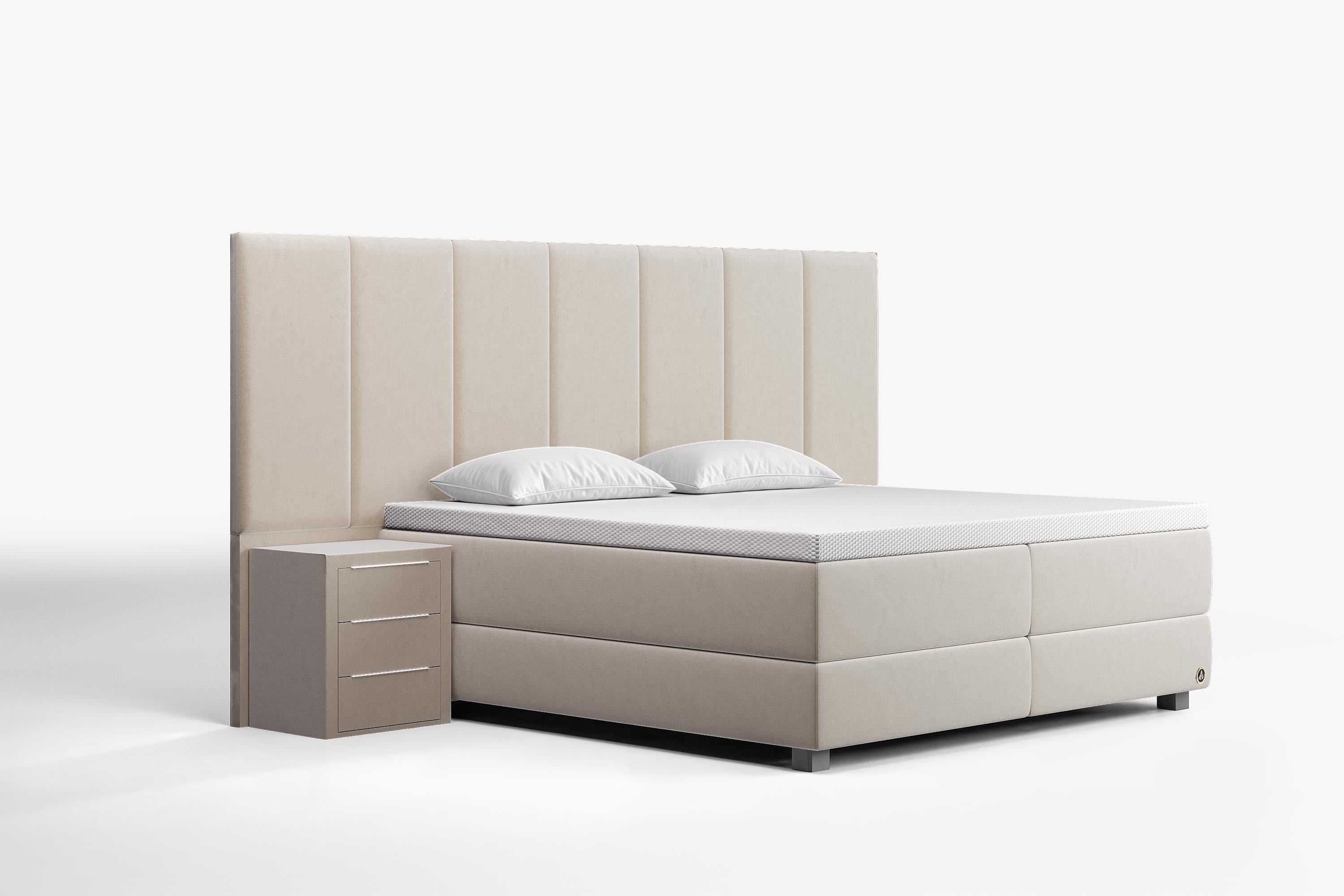 Di-Lara® Victoria Boxspringbett mit Matratze und Topper inkl. 2 Nachtkommoden