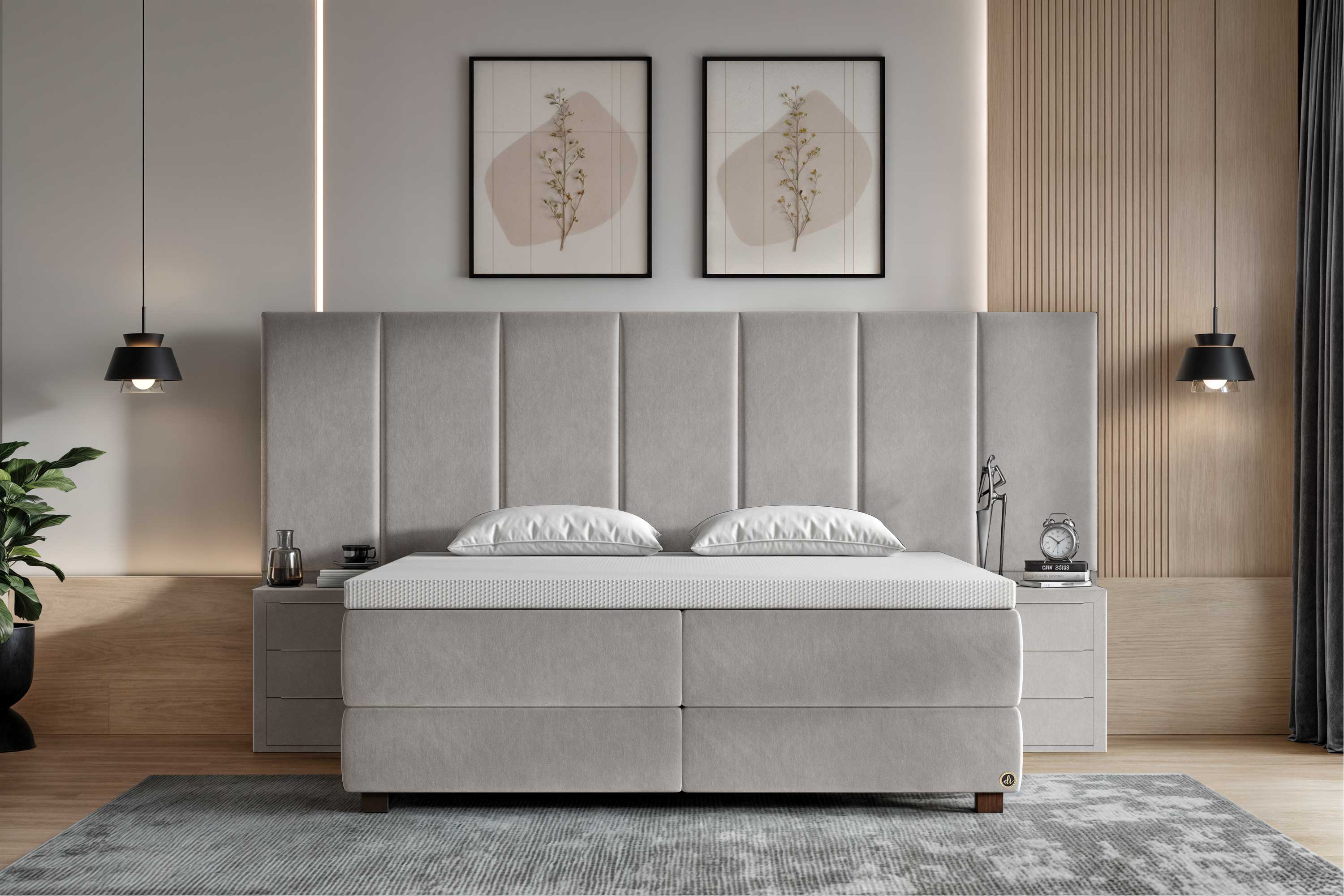 Di-Lara® Victoria Boxspringbett mit Matratze und Topper inkl. 2 Nachtkommoden