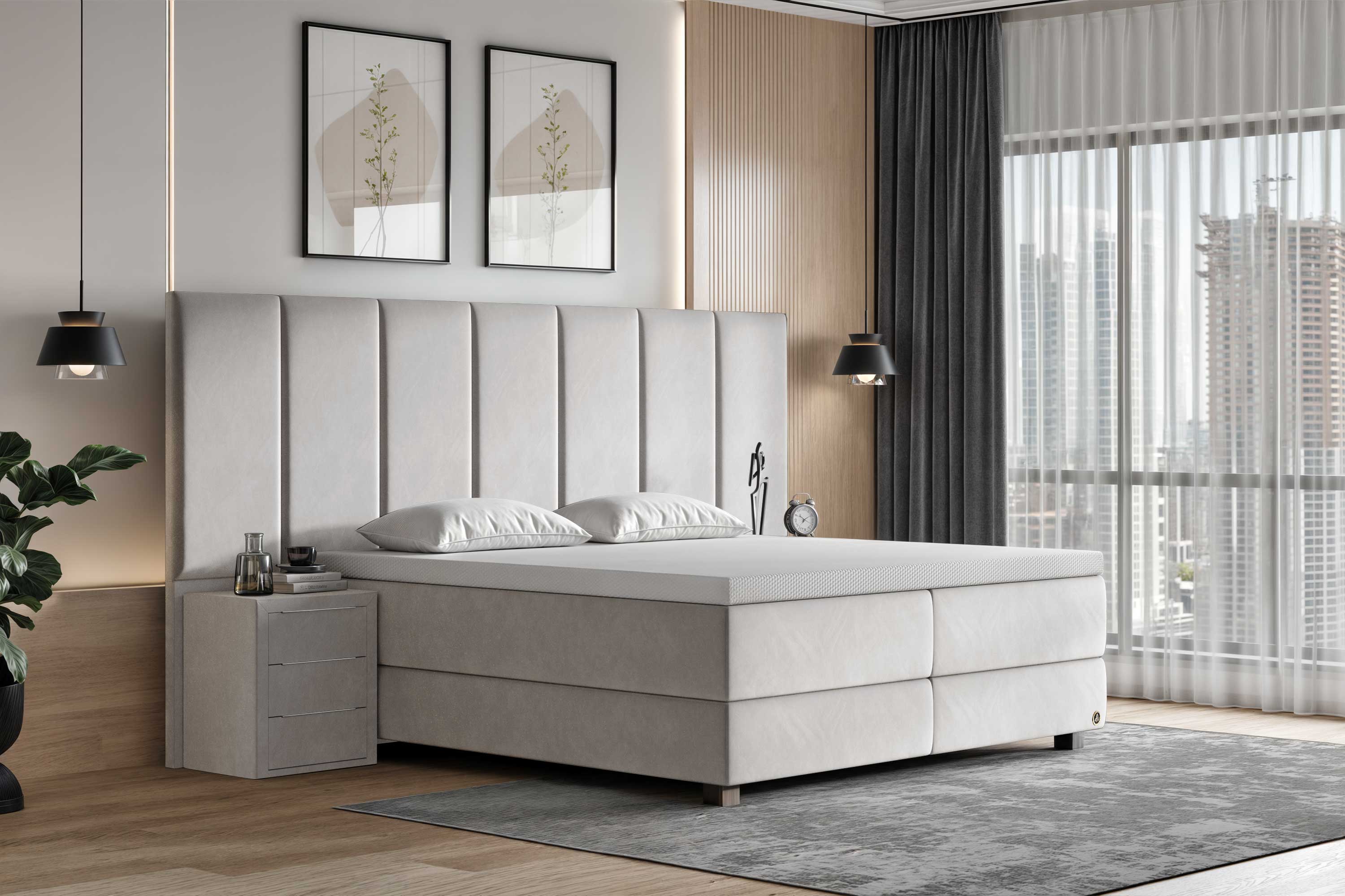 Di-Lara® Victoria Boxspringbett mit Matratze und Topper inkl. 2 Nachtkommoden