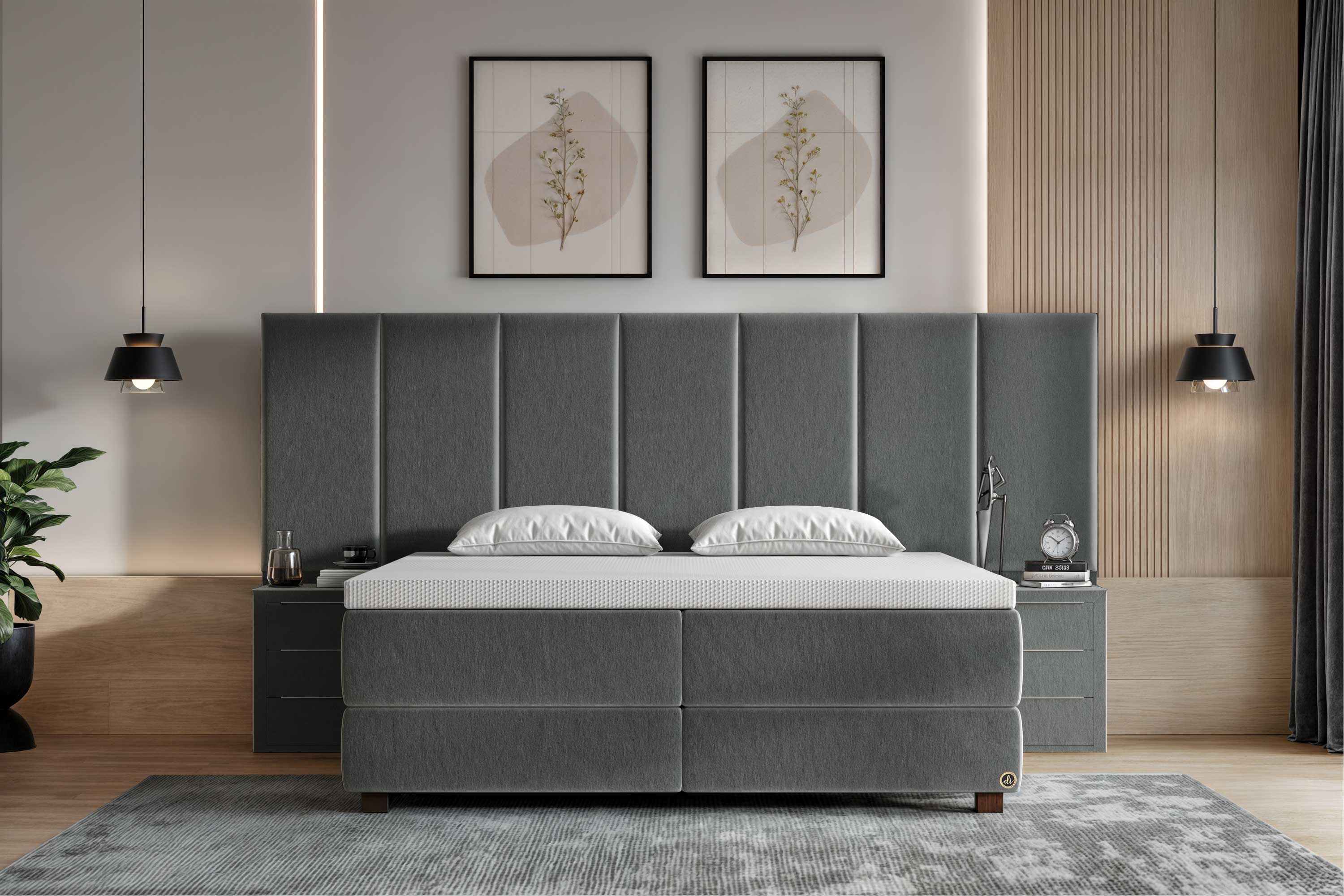 Di-Lara® Victoria Boxspringbett mit Matratze und Topper inkl. 2 Nachtkommoden