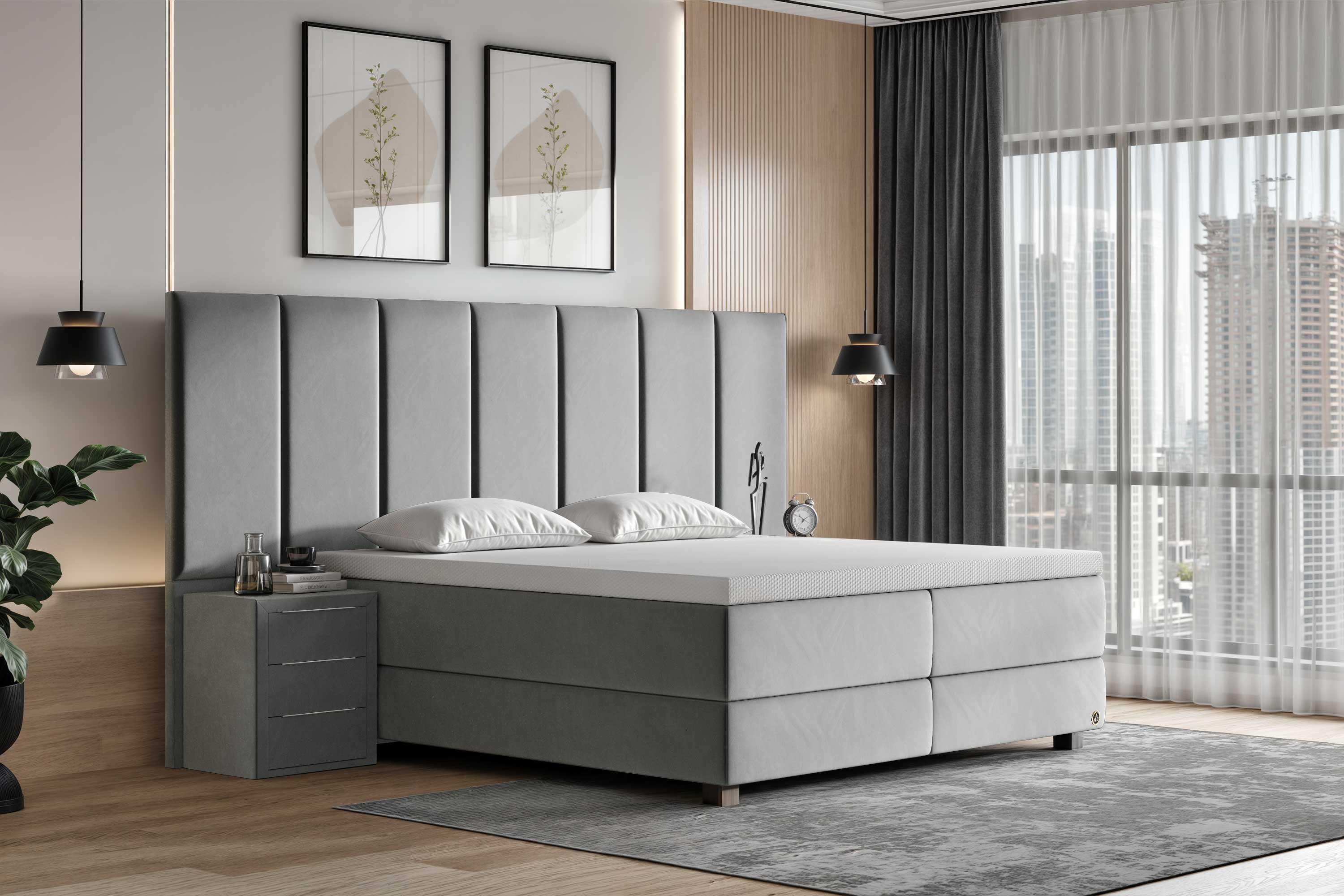 Di-Lara® Victoria Boxspringbett mit Matratze und Topper inkl. 2 Nachtkommoden