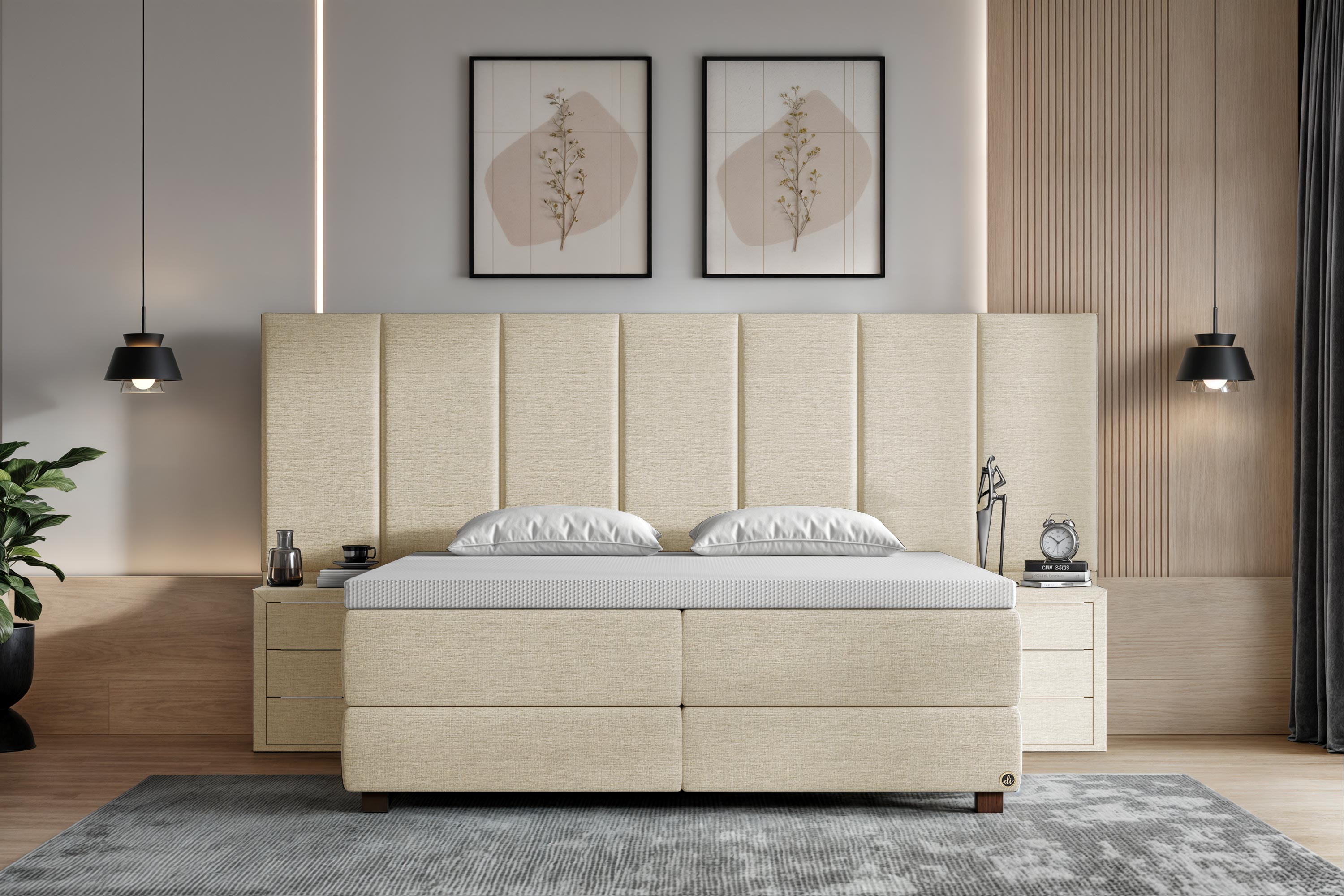 Di-Lara® Victoria Boxspringbett mit Matratze und Topper inkl. 2 Nachtkommoden