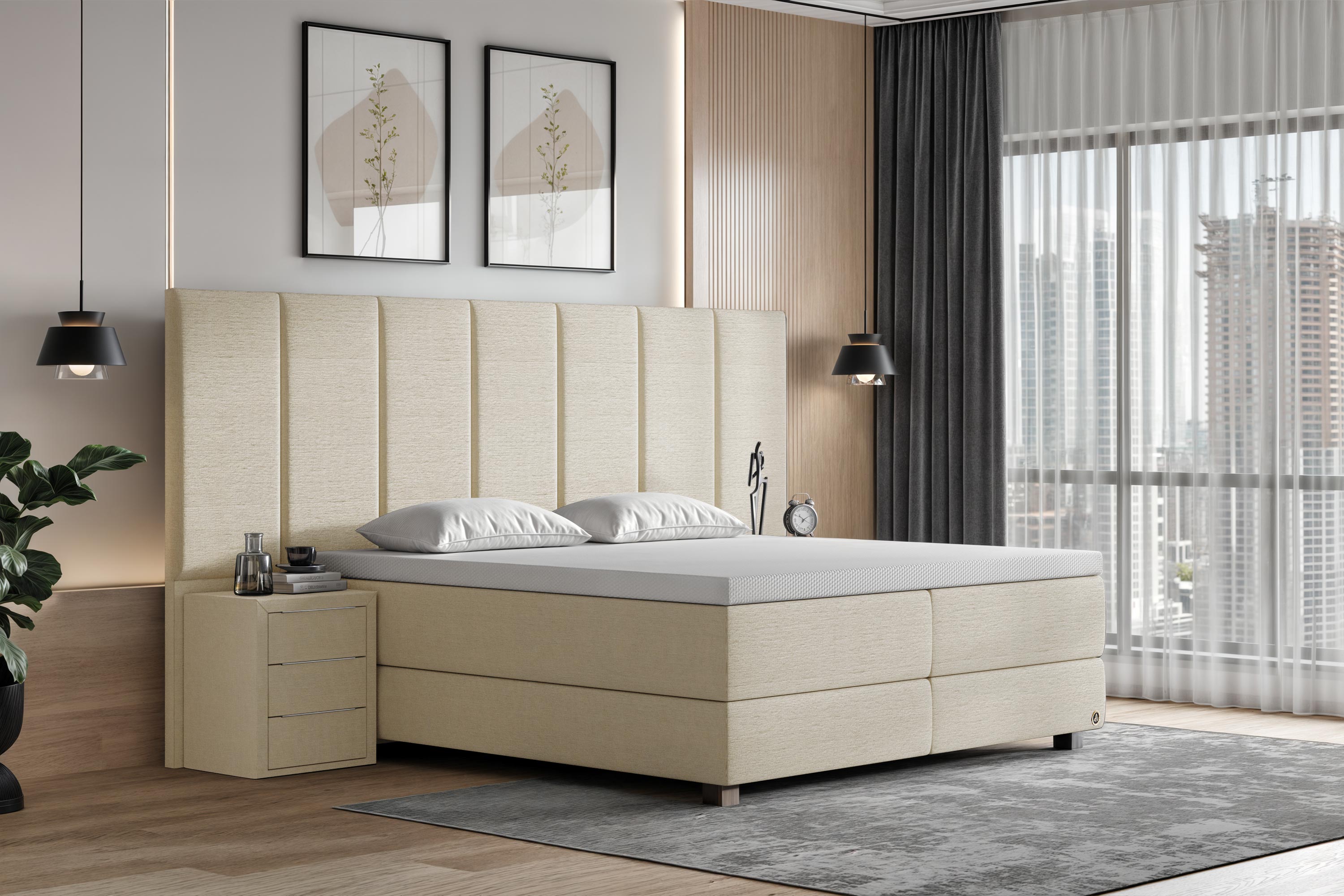 Di-Lara® Victoria Boxspringbett mit Matratze und Topper inkl. 2 Nachtkommoden