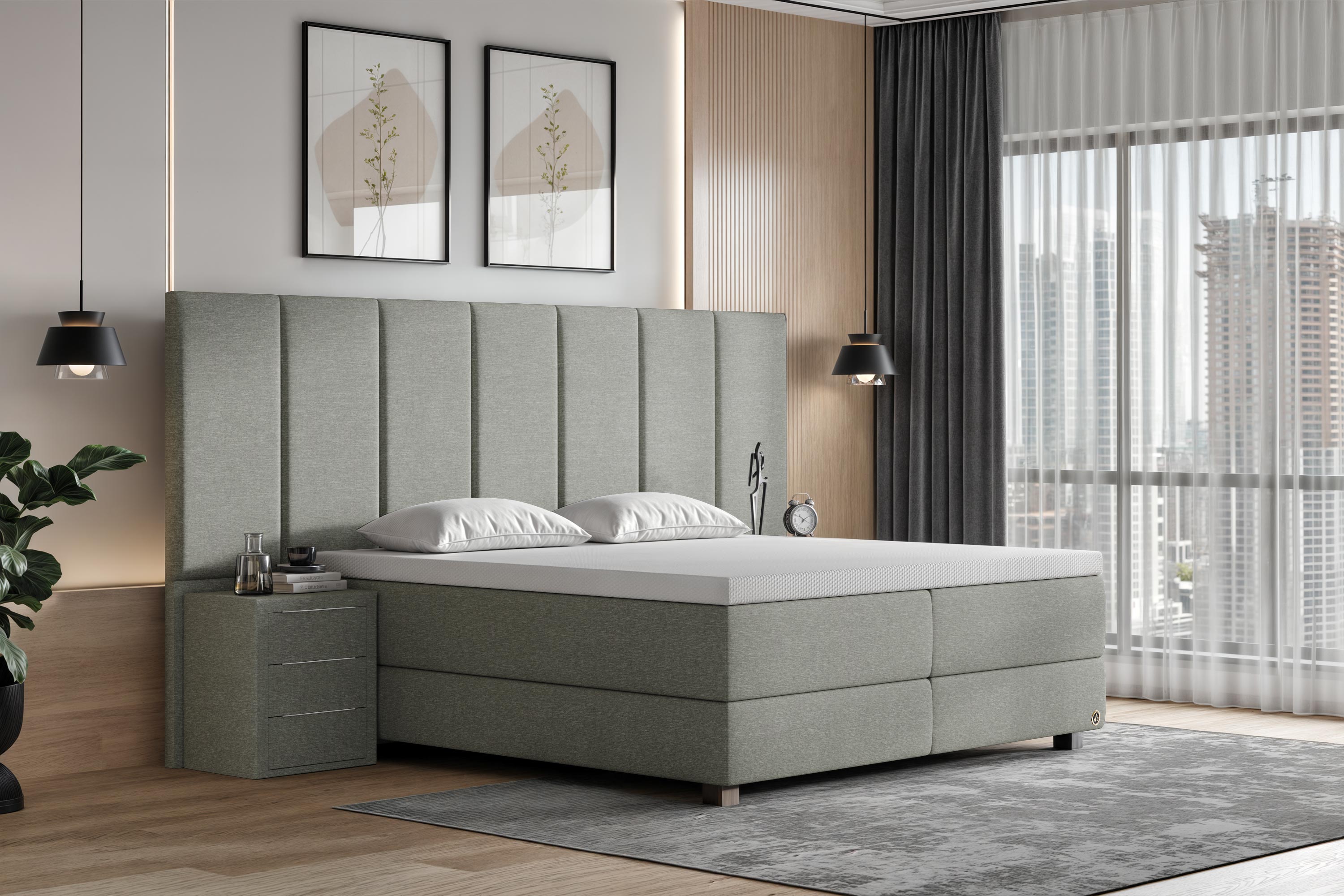 Di-Lara® Victoria Boxspringbett mit Matratze und Topper inkl. 2 Nachtkommoden