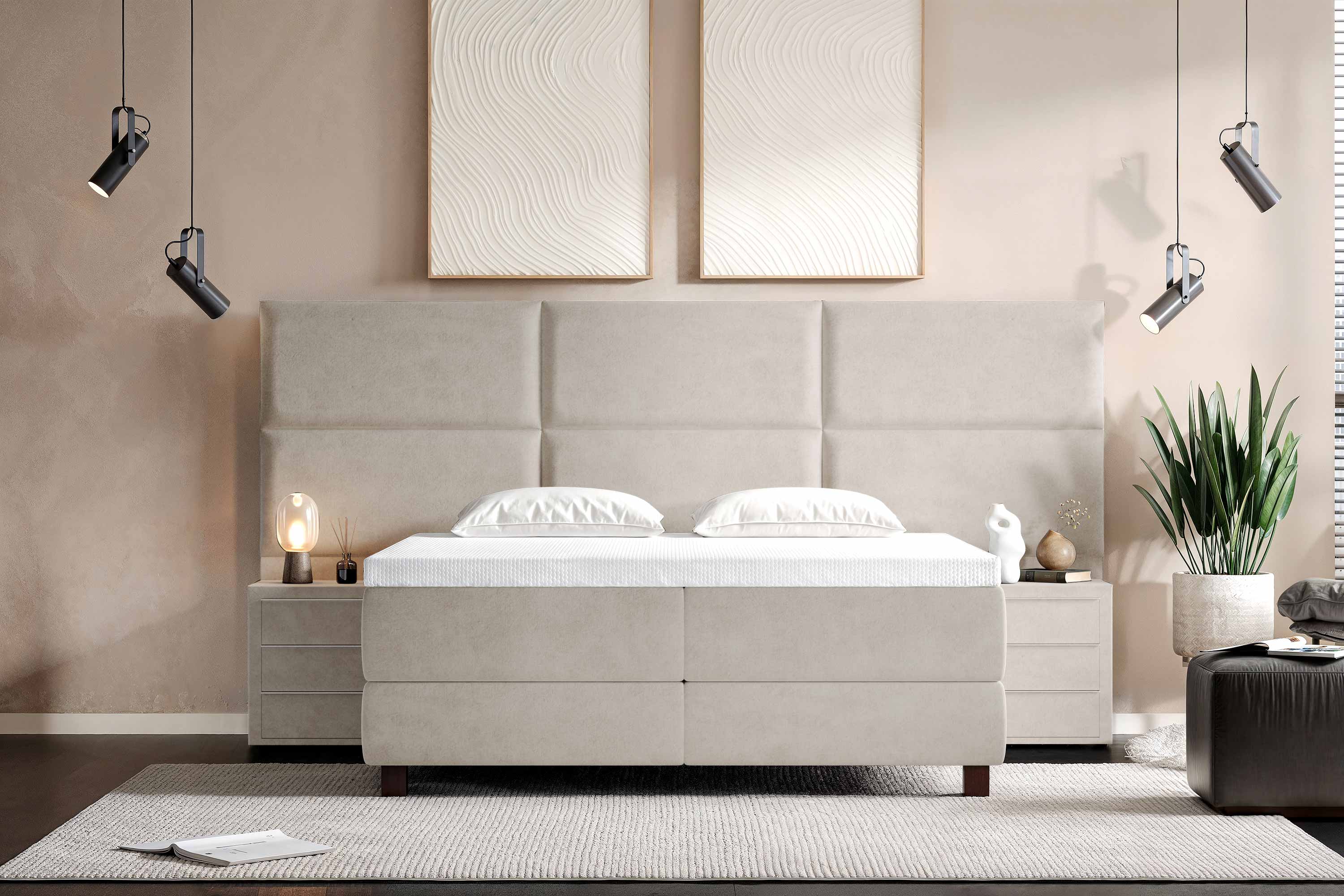 Di-Lara® Athene Boxspringbett mit Matratze und Topper inkl. 2 Nachtkommoden