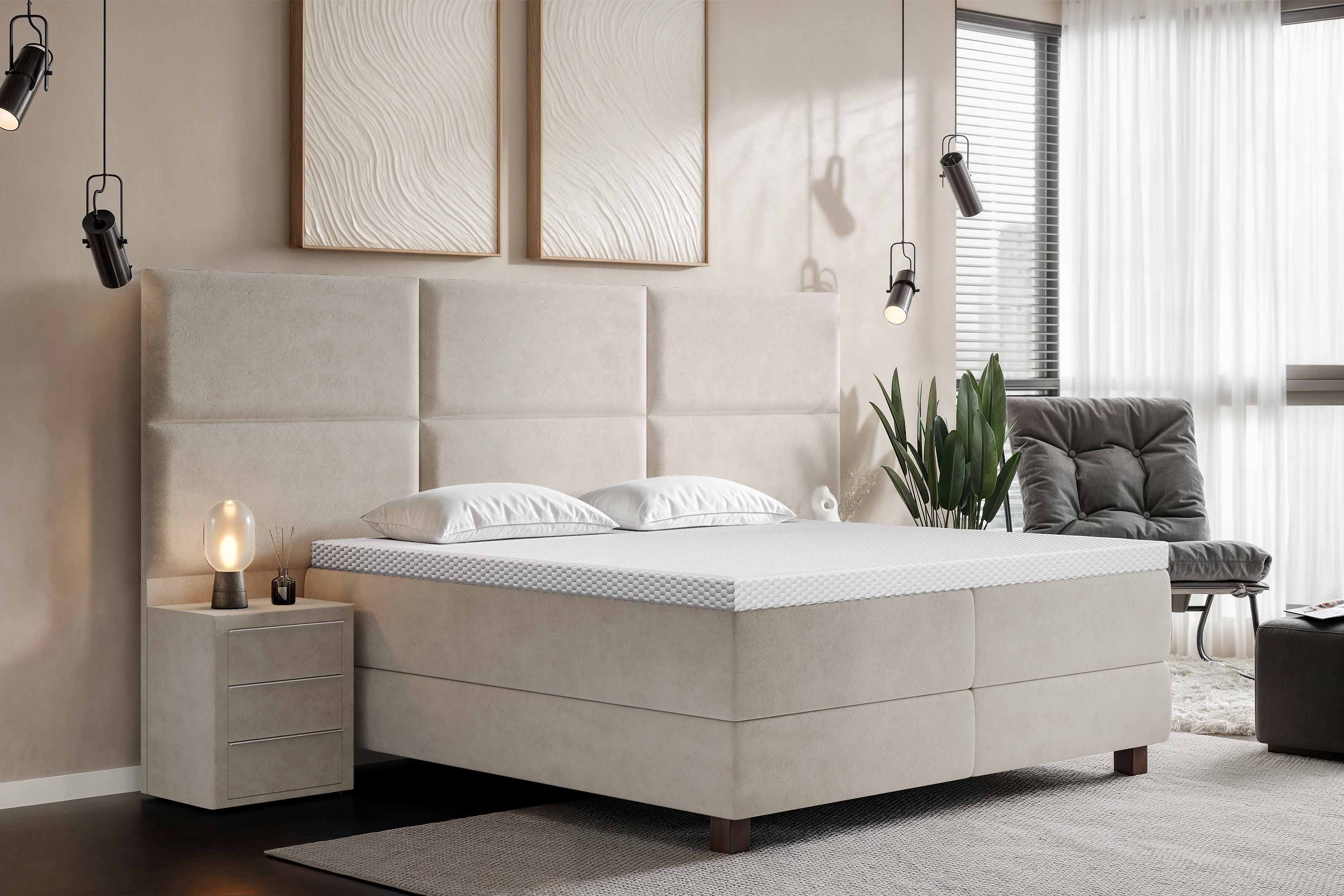 Di-Lara® Athene Boxspringbett mit Matratze und Topper inkl. 2 Nachtkommoden