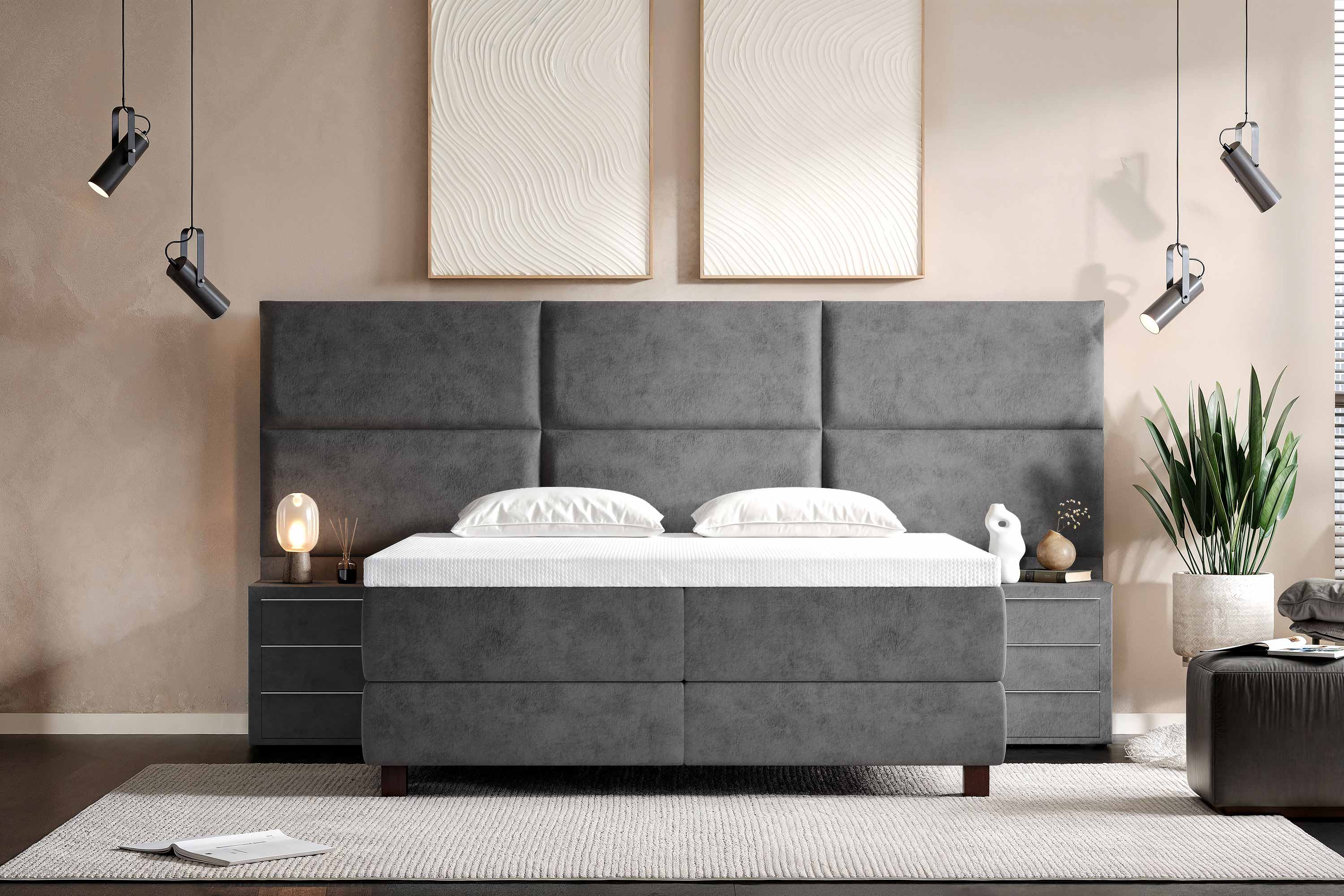 Di-Lara® Athene Boxspringbett mit Matratze und Topper inkl. 2 Nachtkommoden