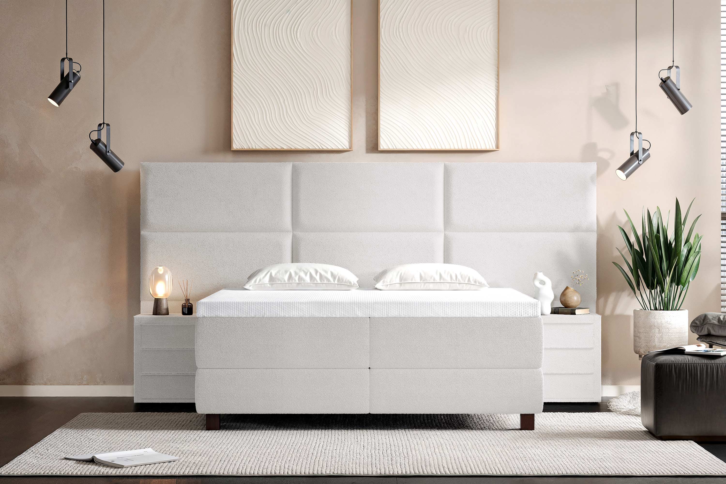 Di-Lara® Athene Boxspringbett mit Matratze und Topper inkl. 2 Nachtkommoden