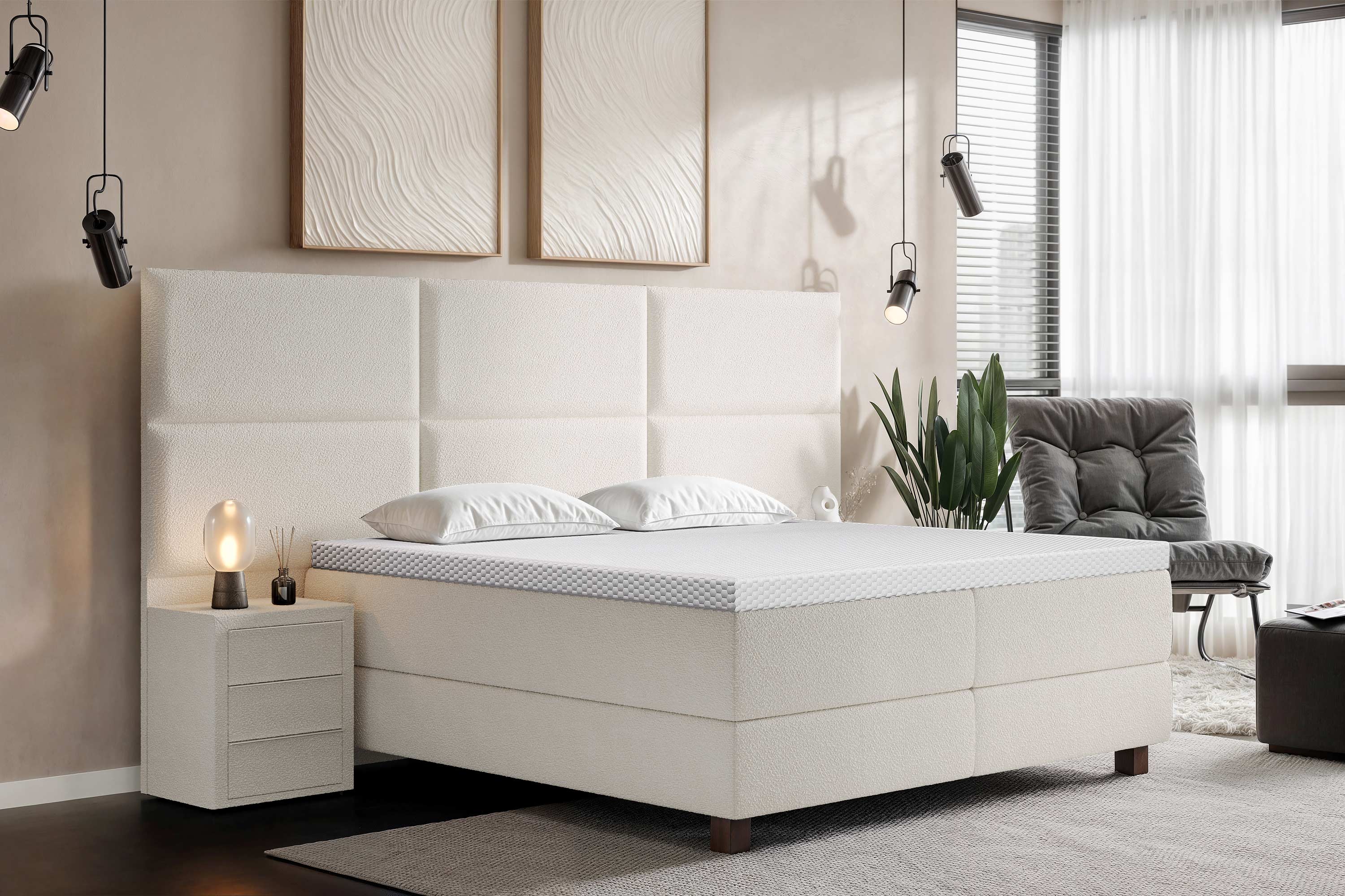 Di-Lara® Athene Boxspringbett mit Matratze und Topper inkl. 2 Nachtkommoden
