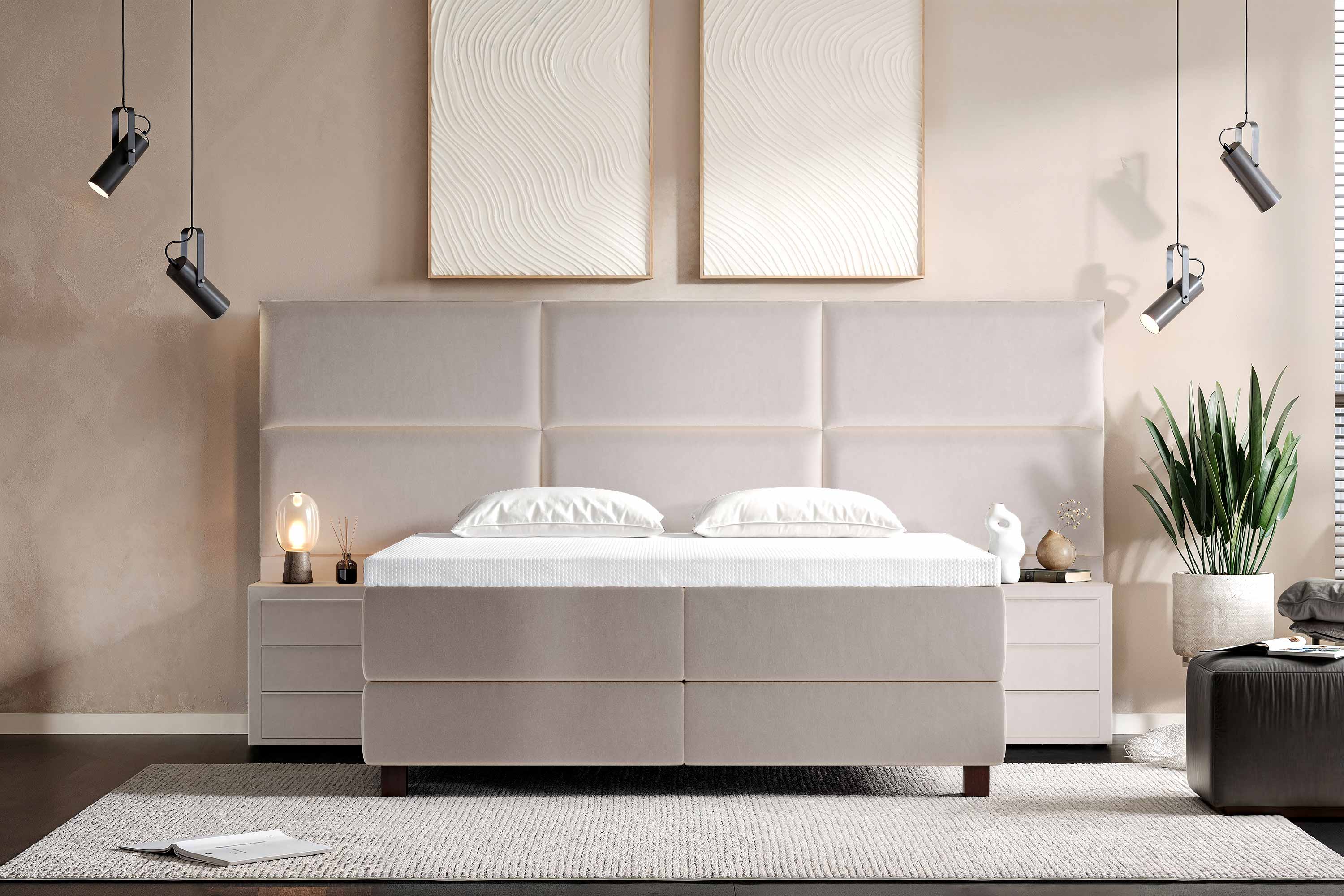 Di-Lara® Athene Boxspringbett mit Matratze und Topper inkl. 2 Nachtkommoden