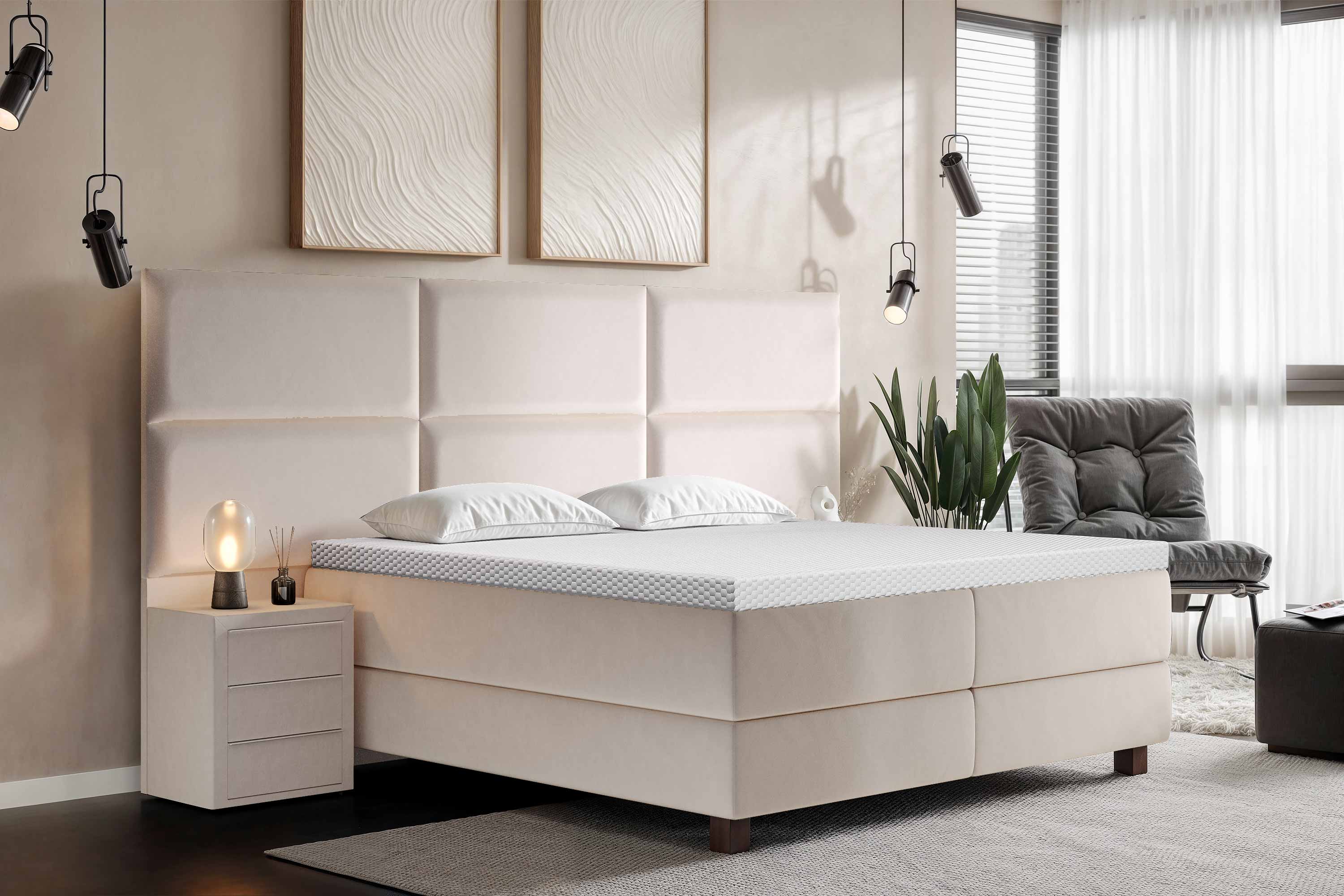 Di-Lara® Athene Boxspringbett mit Matratze und Topper inkl. 2 Nachtkommoden