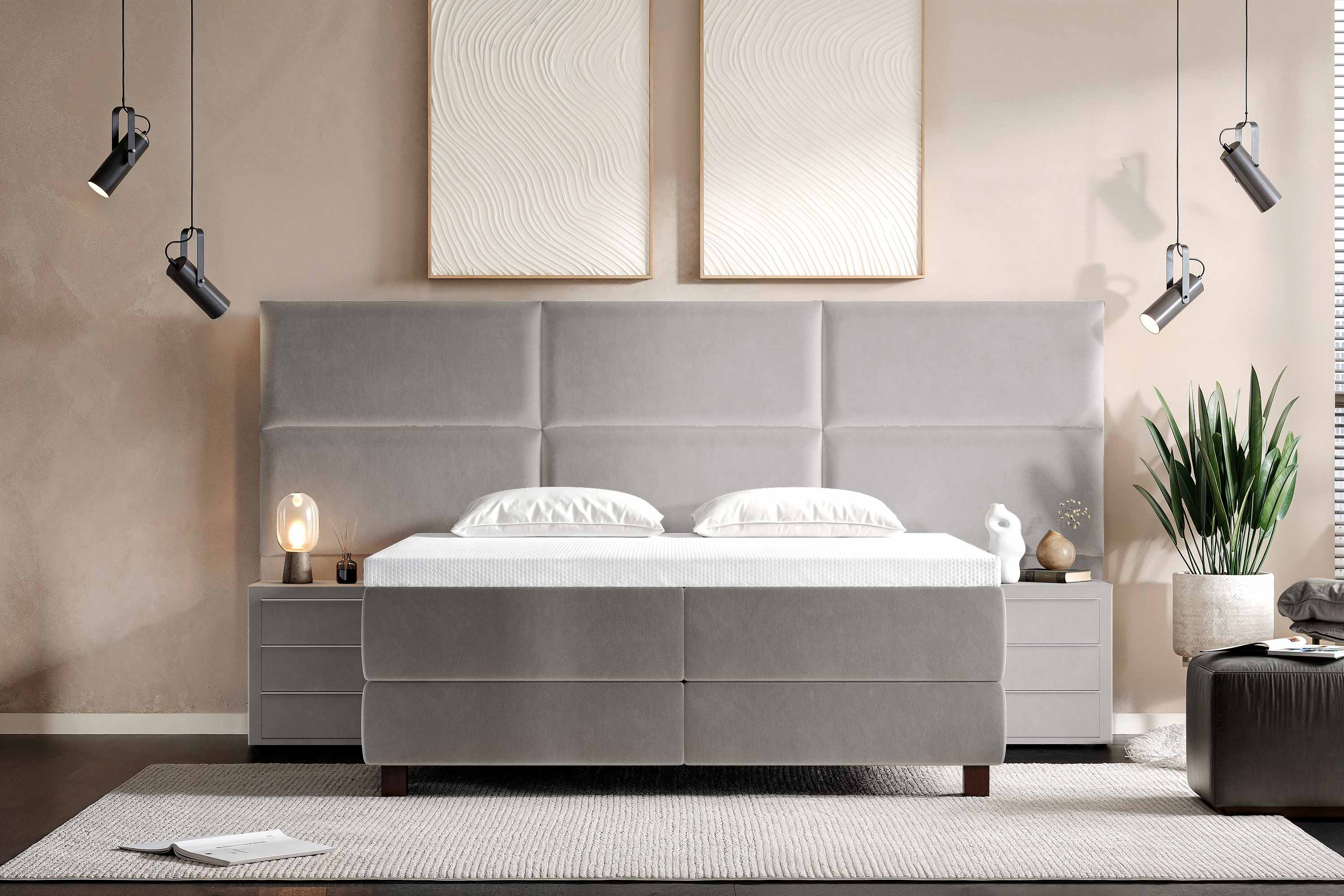 Di-Lara® Athene Boxspringbett mit Matratze und Topper inkl. 2 Nachtkommoden