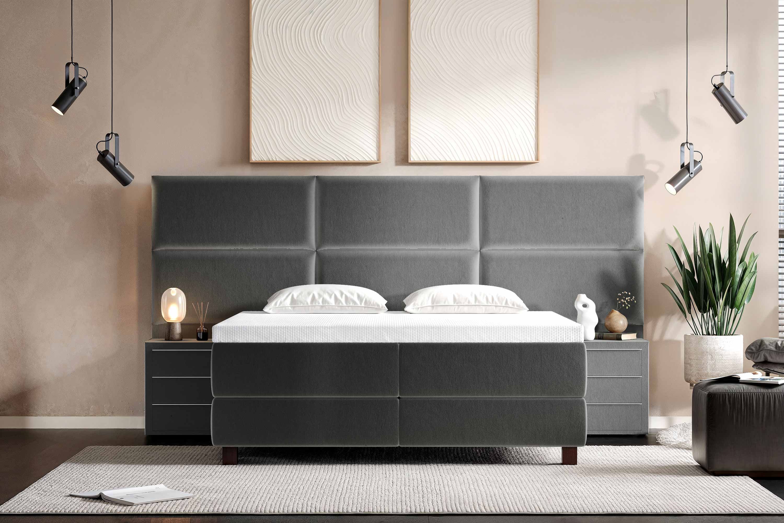 Di-Lara® Athene Boxspringbett mit Matratze und Topper inkl. 2 Nachtkommoden