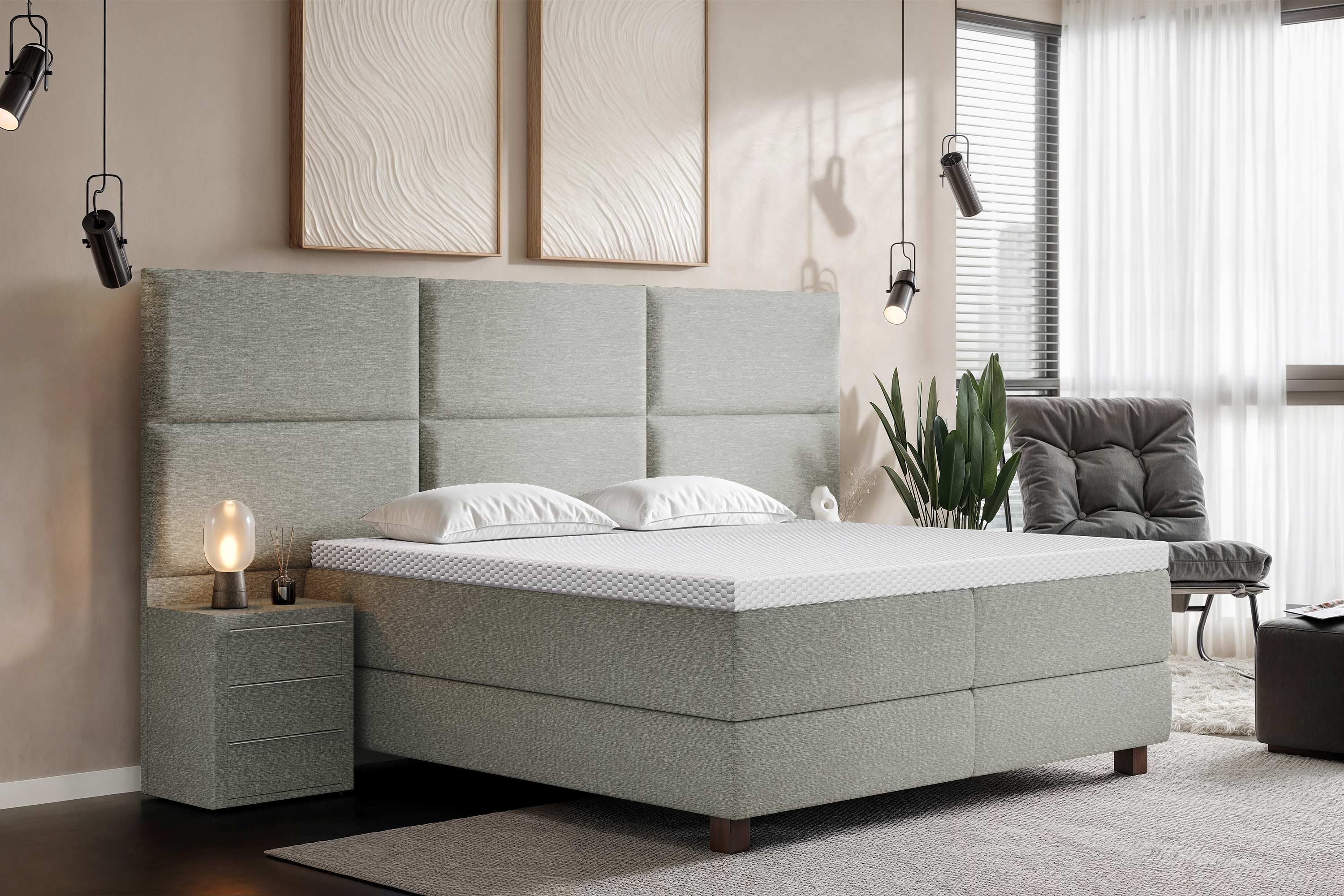 Di-Lara® Athene Boxspringbett mit Matratze und Topper inkl. 2 Nachtkommoden