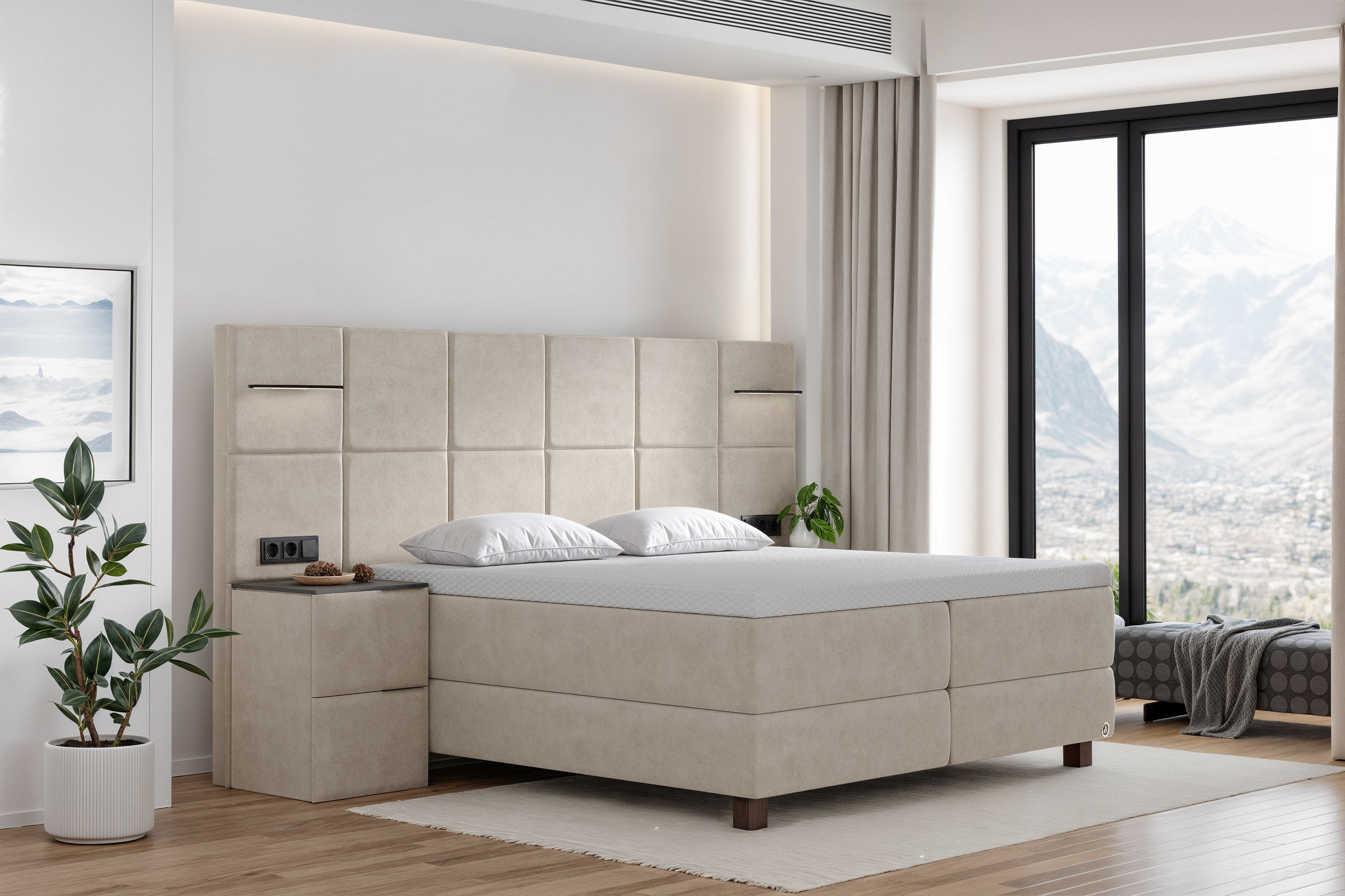 Di-Lara® Cassandra Boxspringbett mit Matratze und Topper inkl. 2 Nachtkommoden