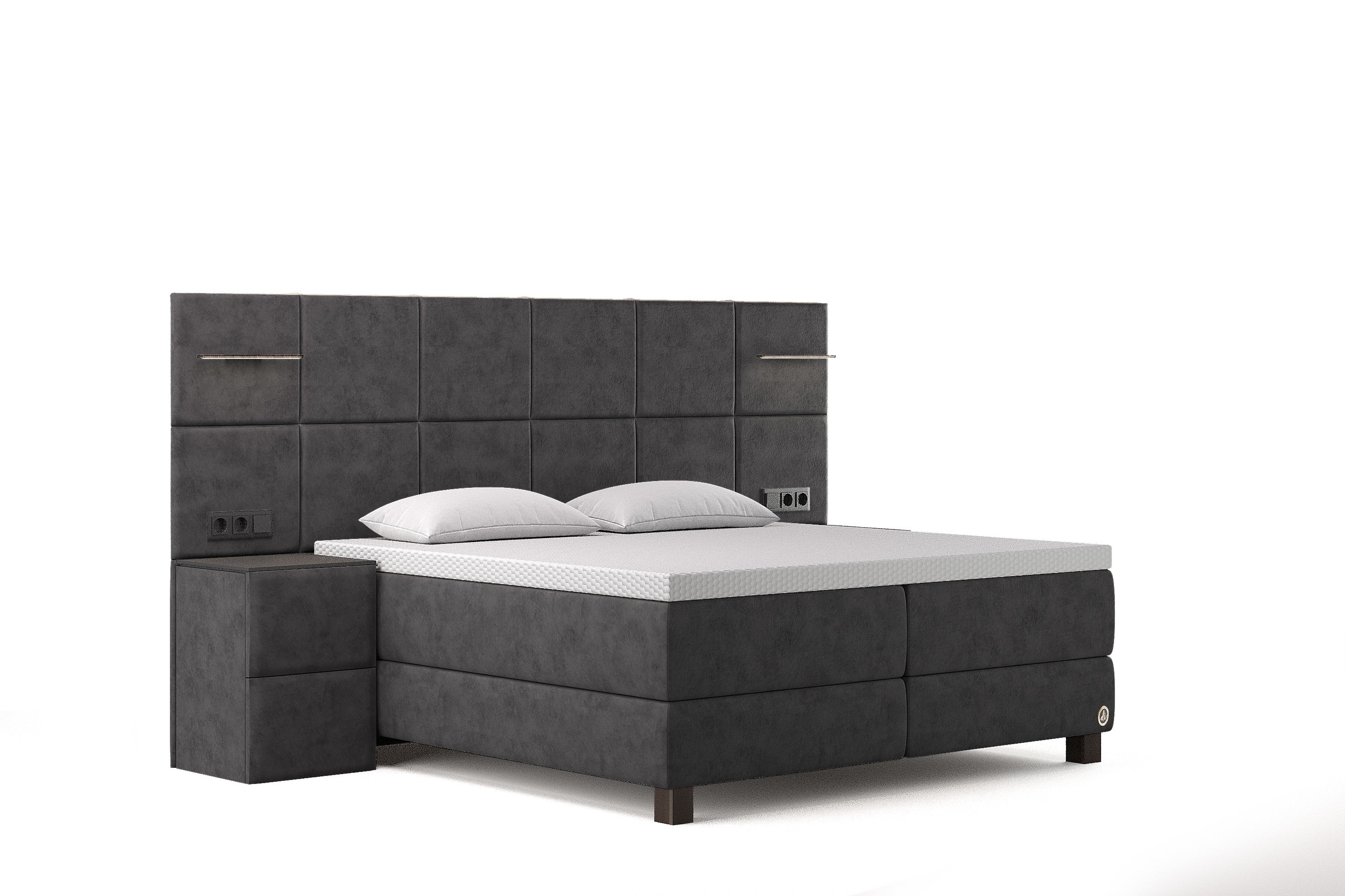 Di-Lara® Cassandra Boxspringbett mit Matratze und Topper inkl. 2 Nachtkommoden