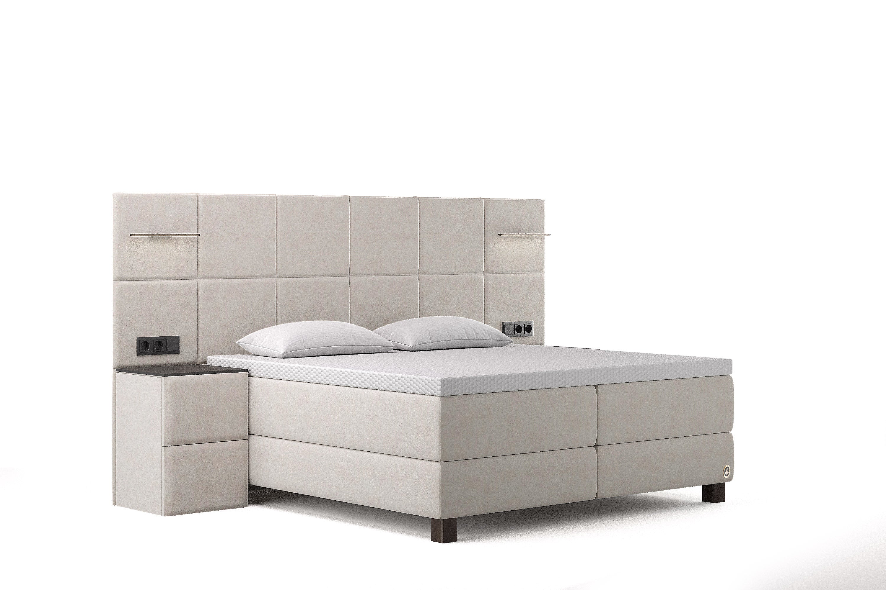 Di-Lara® Cassandra Boxspringbett mit Matratze und Topper inkl. 2 Nachtkommoden