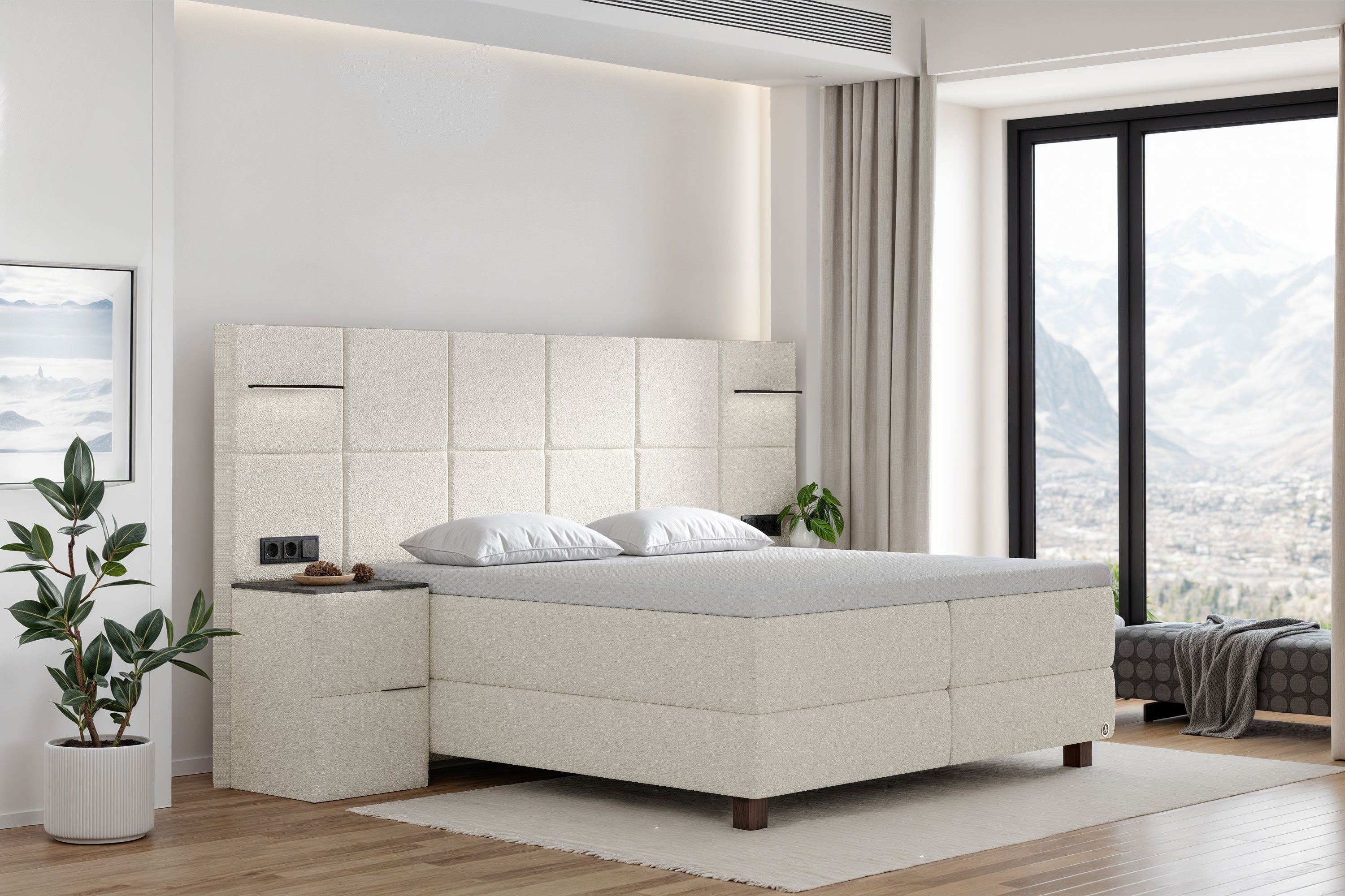 Di-Lara® Cassandra Boxspringbett mit Matratze und Topper inkl. 2 Nachtkommoden