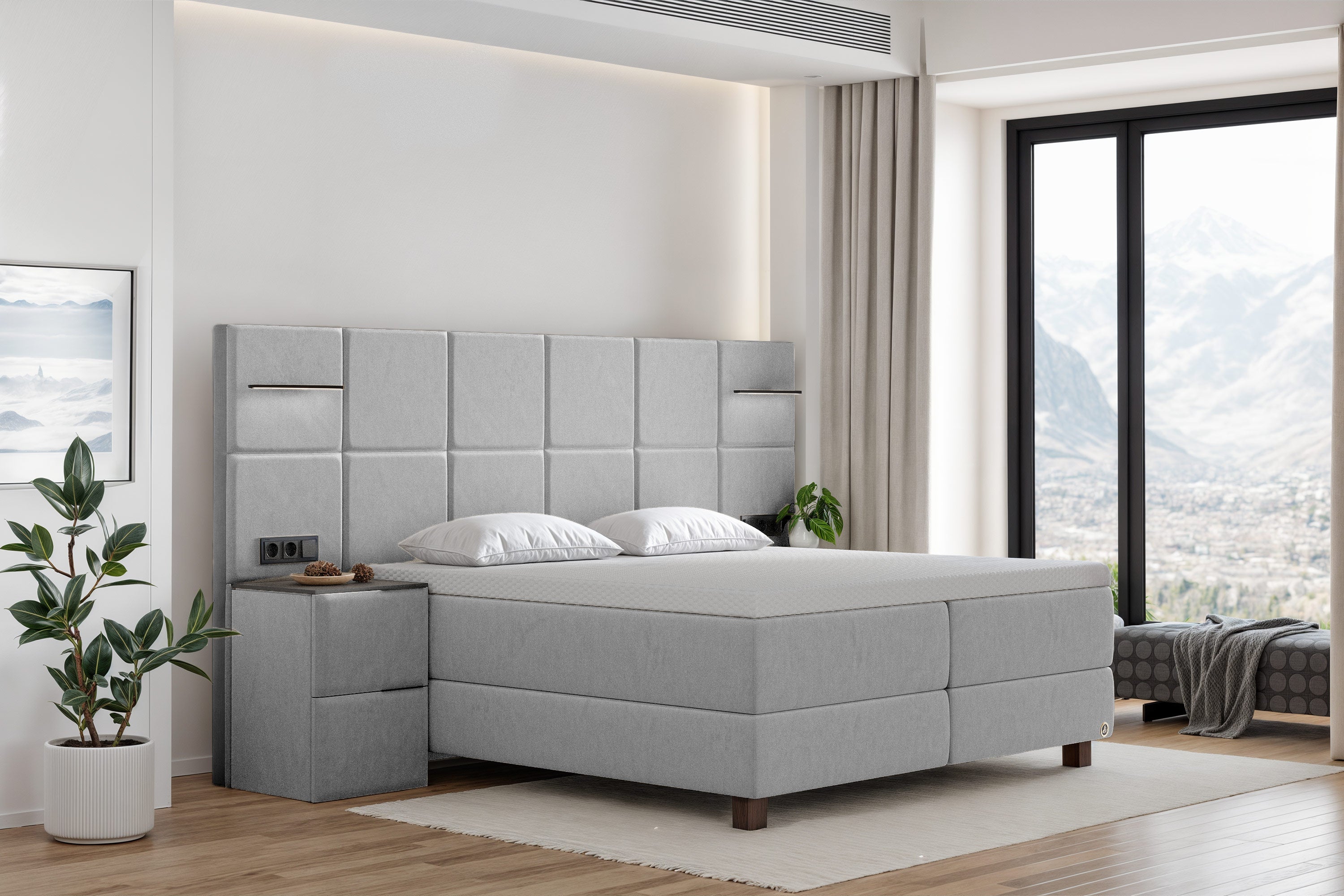 Di-Lara® Cassandra Boxspringbett mit Matratze und Topper inkl. 2 Nachtkommoden