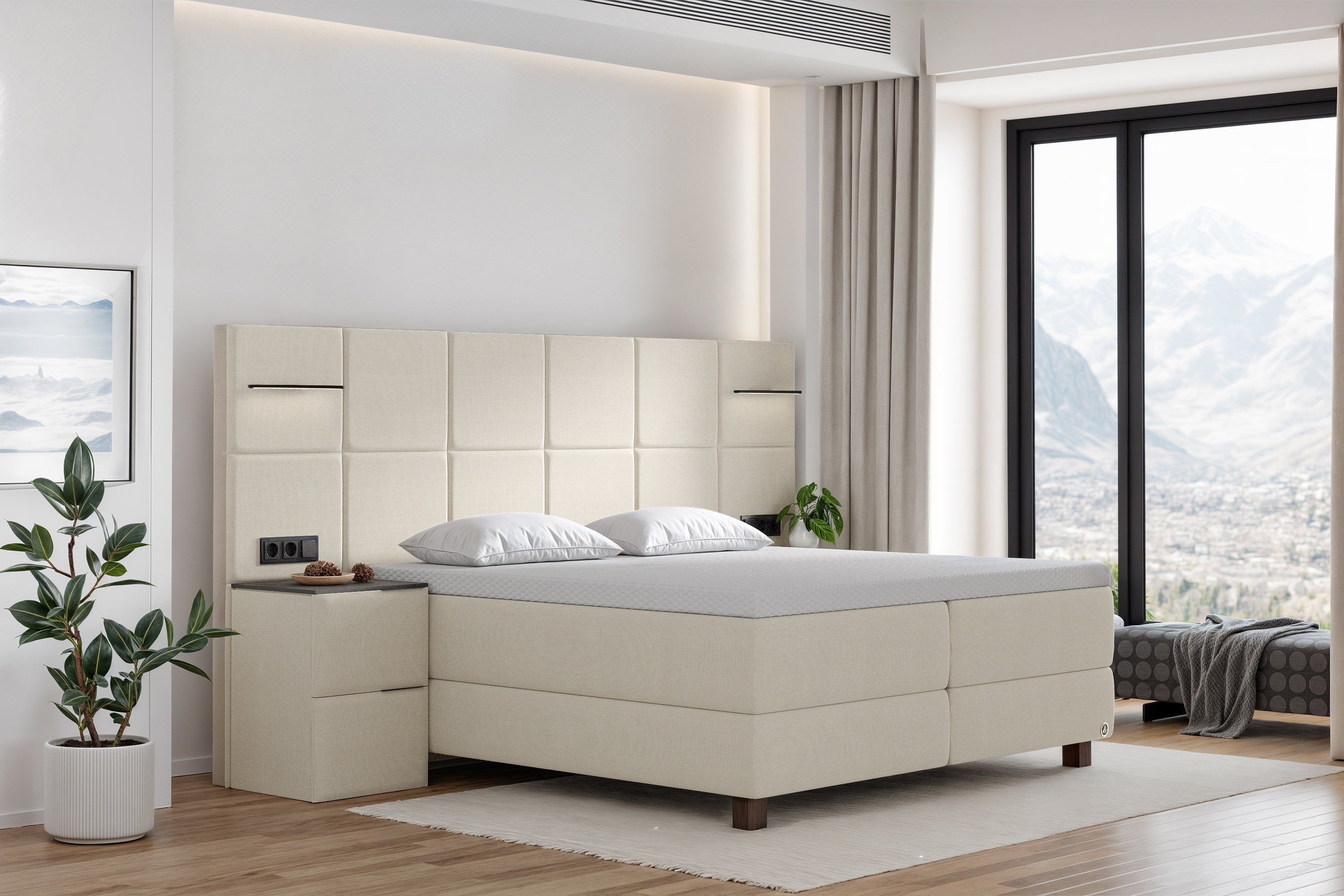 Di-Lara® Cassandra Boxspringbett mit Matratze und Topper inkl. 2 Nachtkommoden
